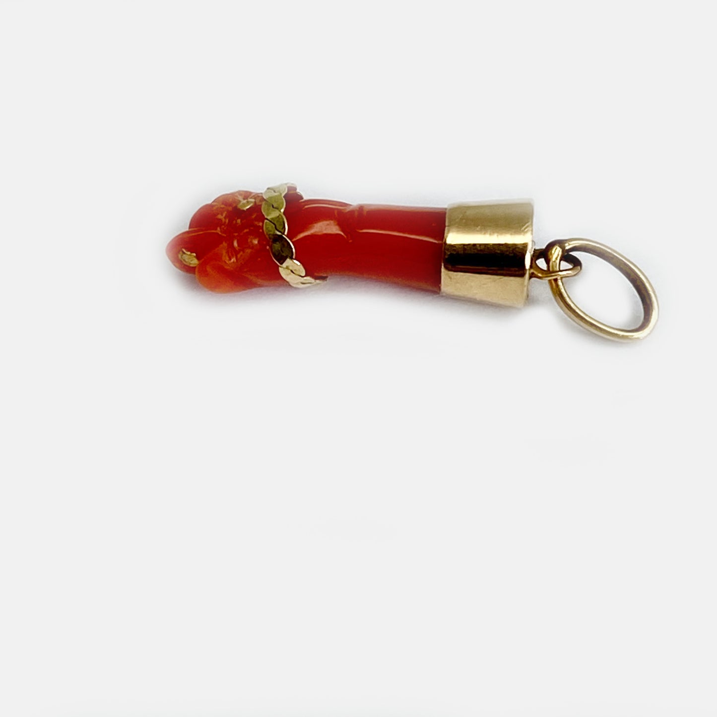 Antique 14k Gold Coral Figa, Small 1800s Mediterranean Coral Amulet, Mano Fico, Figa Charm