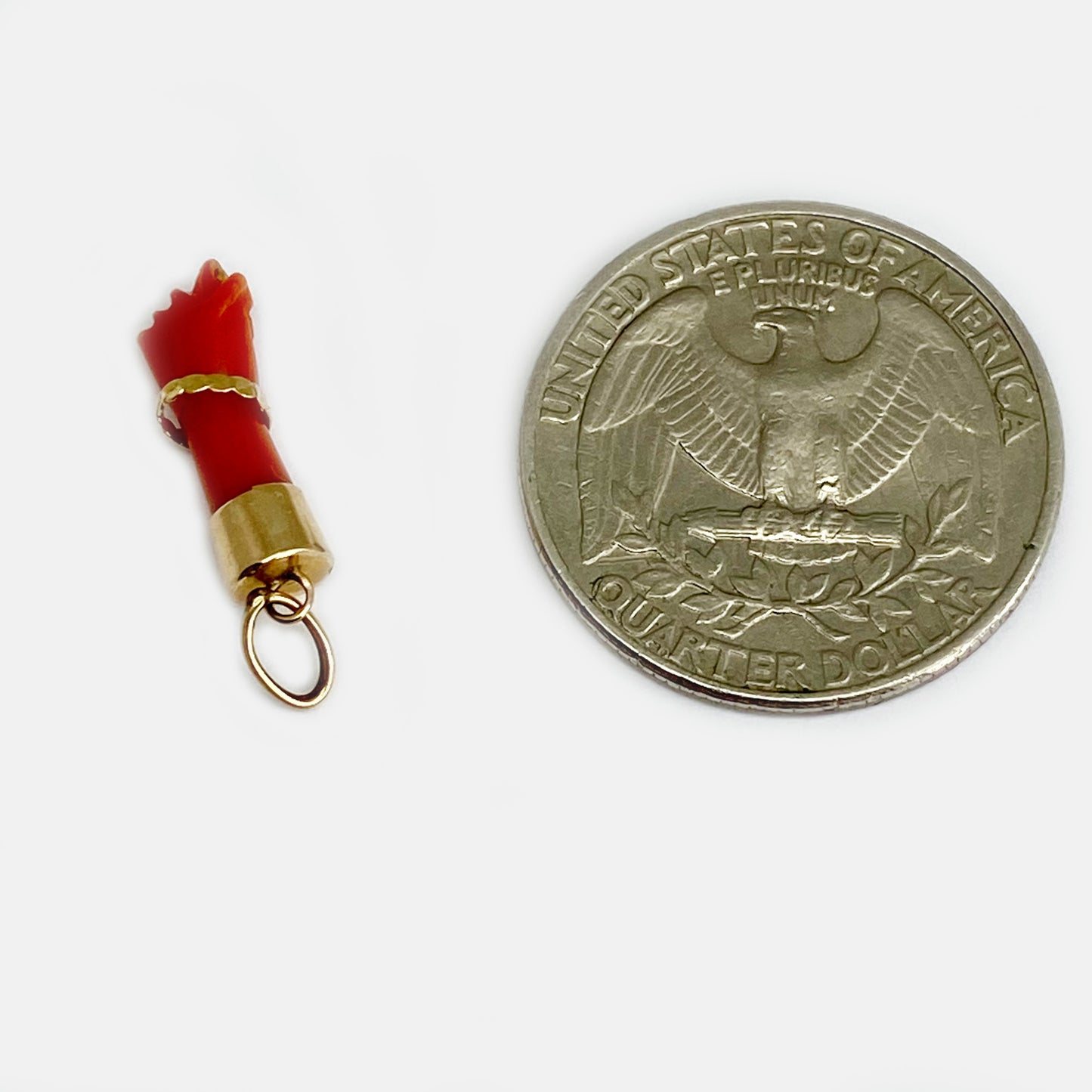 Antique 14k Gold Coral Figa, Small 1800s Mediterranean Coral Amulet, Mano Fico, Figa Charm
