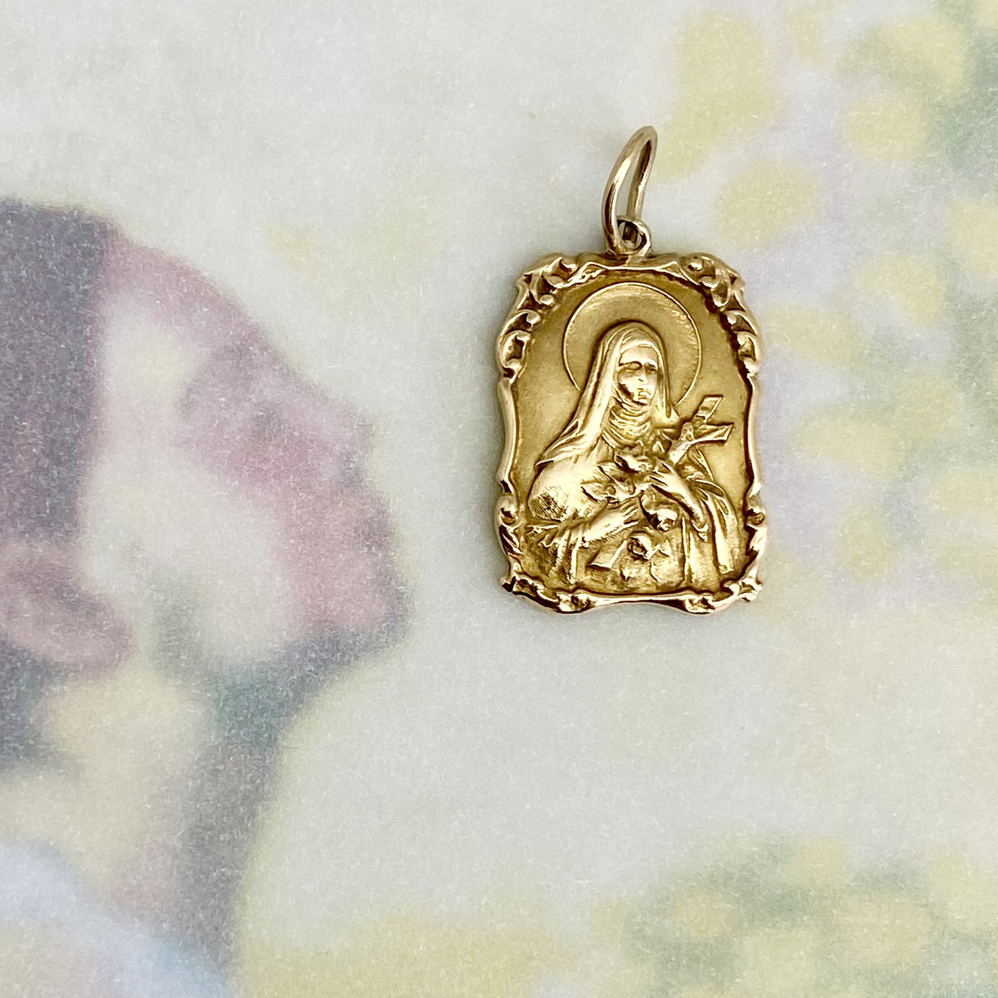 Vintage 18k Gold Religious Medal, Our Lady Pendant