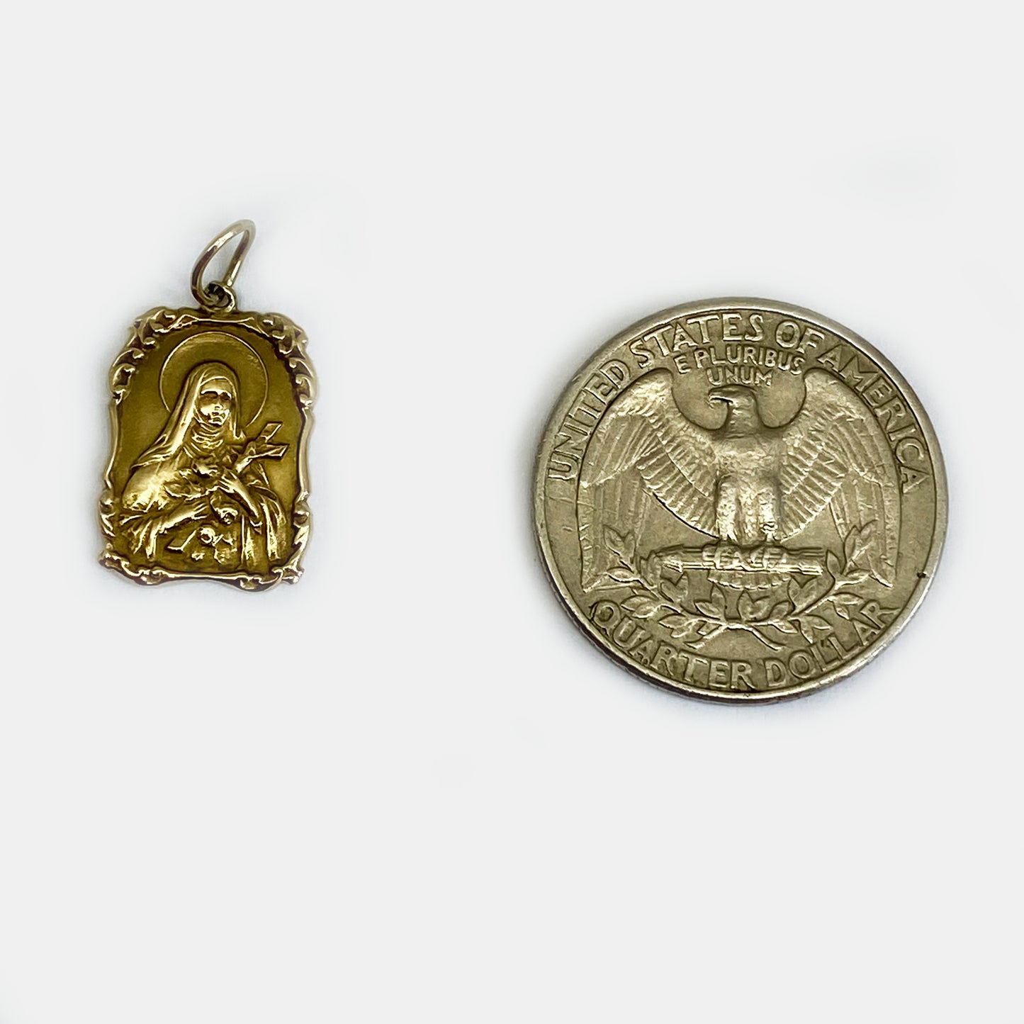 Vintage 18k Gold Religious Medal, Our Lady Pendant