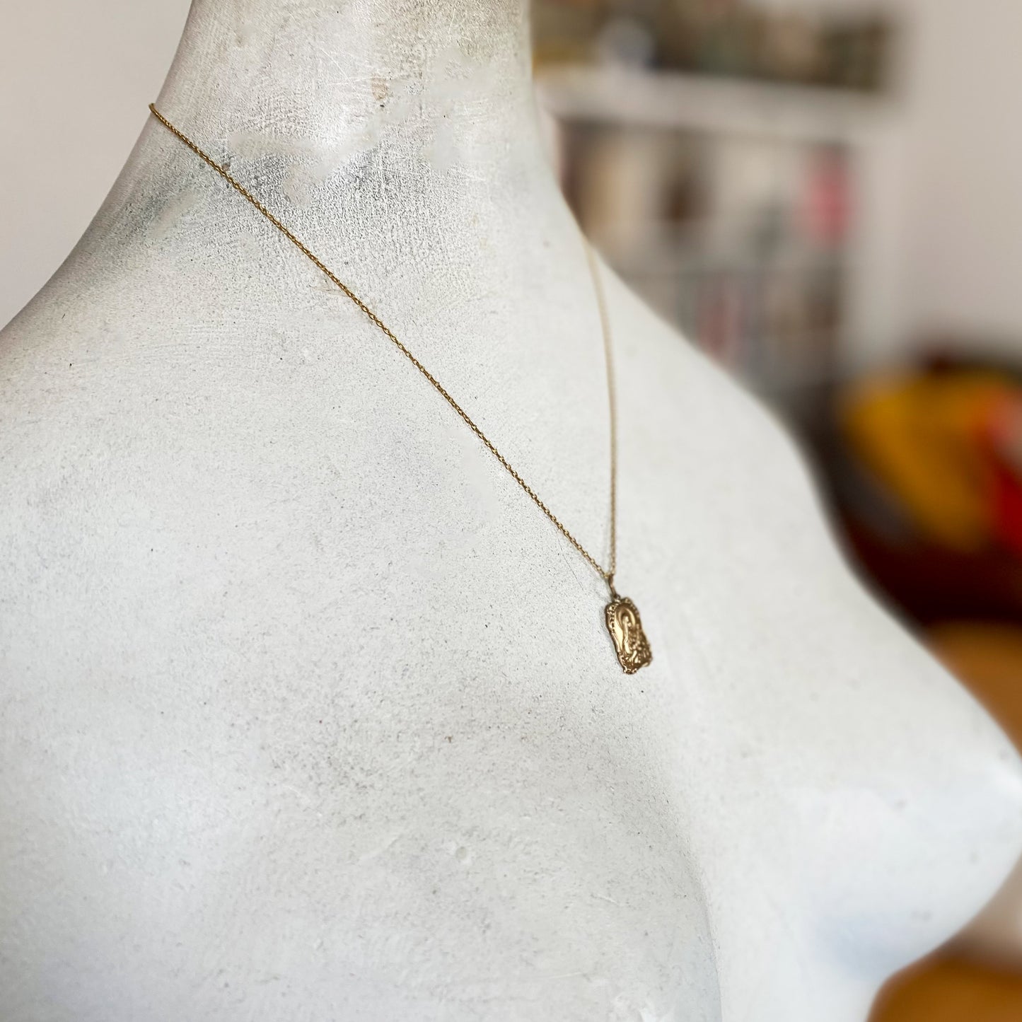 Vintage 18k Gold Religious Medal, Our Lady Pendant