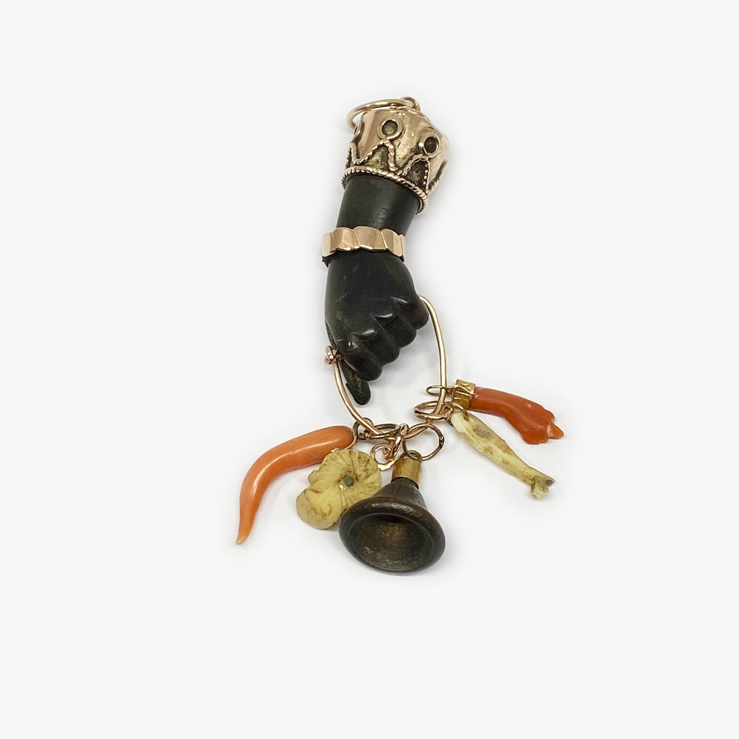 Antique 9k Gold Stained Horn Figa, Victorian Figa Charm