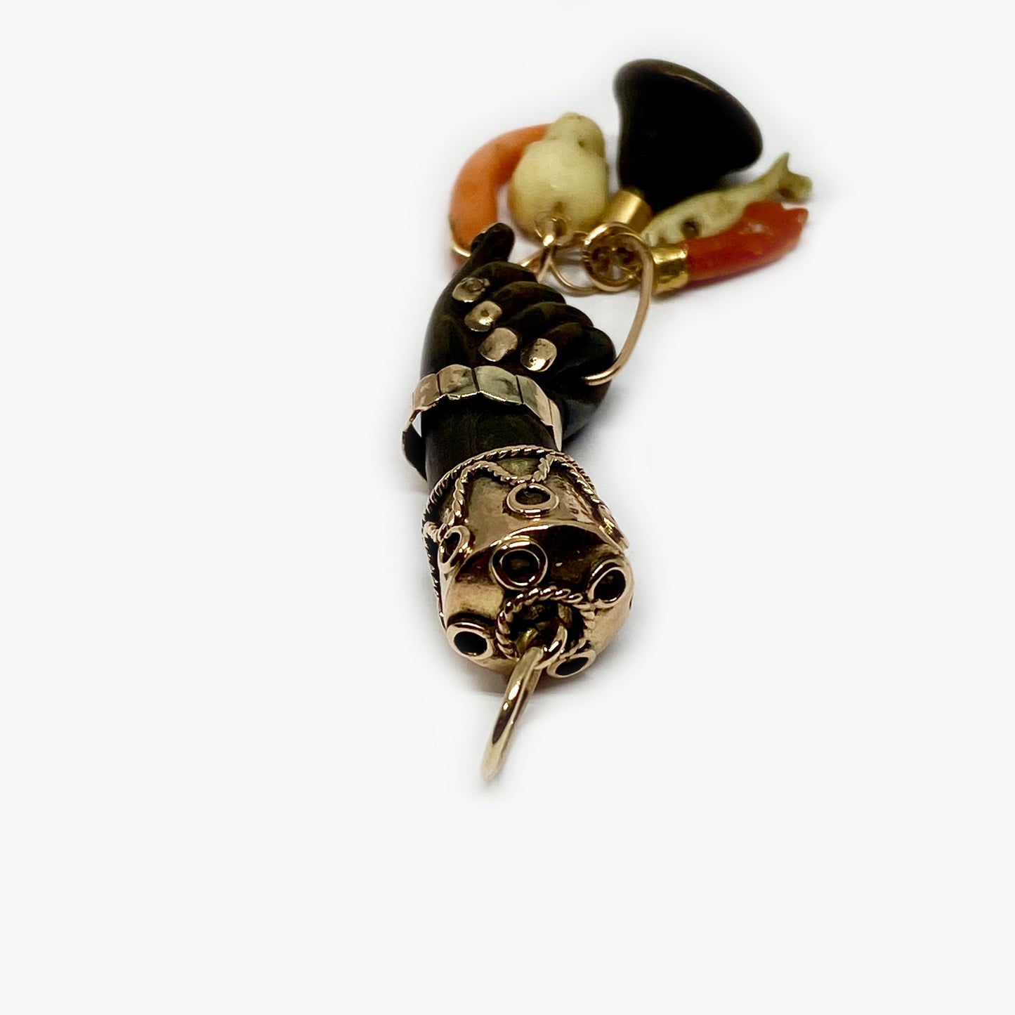 Antique 9k Gold Stained Horn Figa, Victorian Figa Charm