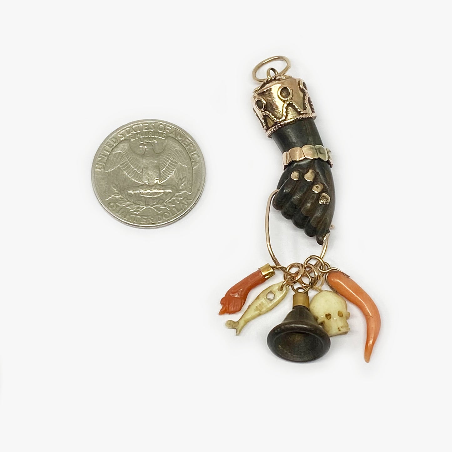 Antique 9k Gold Stained Horn Figa, Victorian Figa Charm