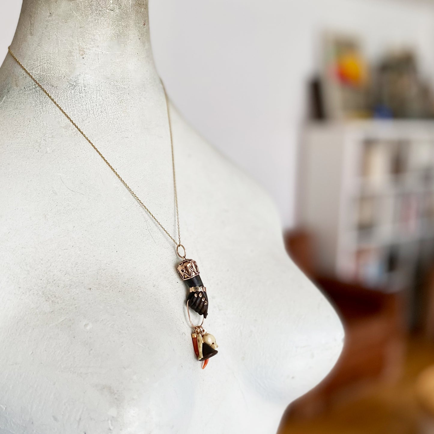 Antique 9k Gold Stained Horn Figa, Victorian Figa Charm