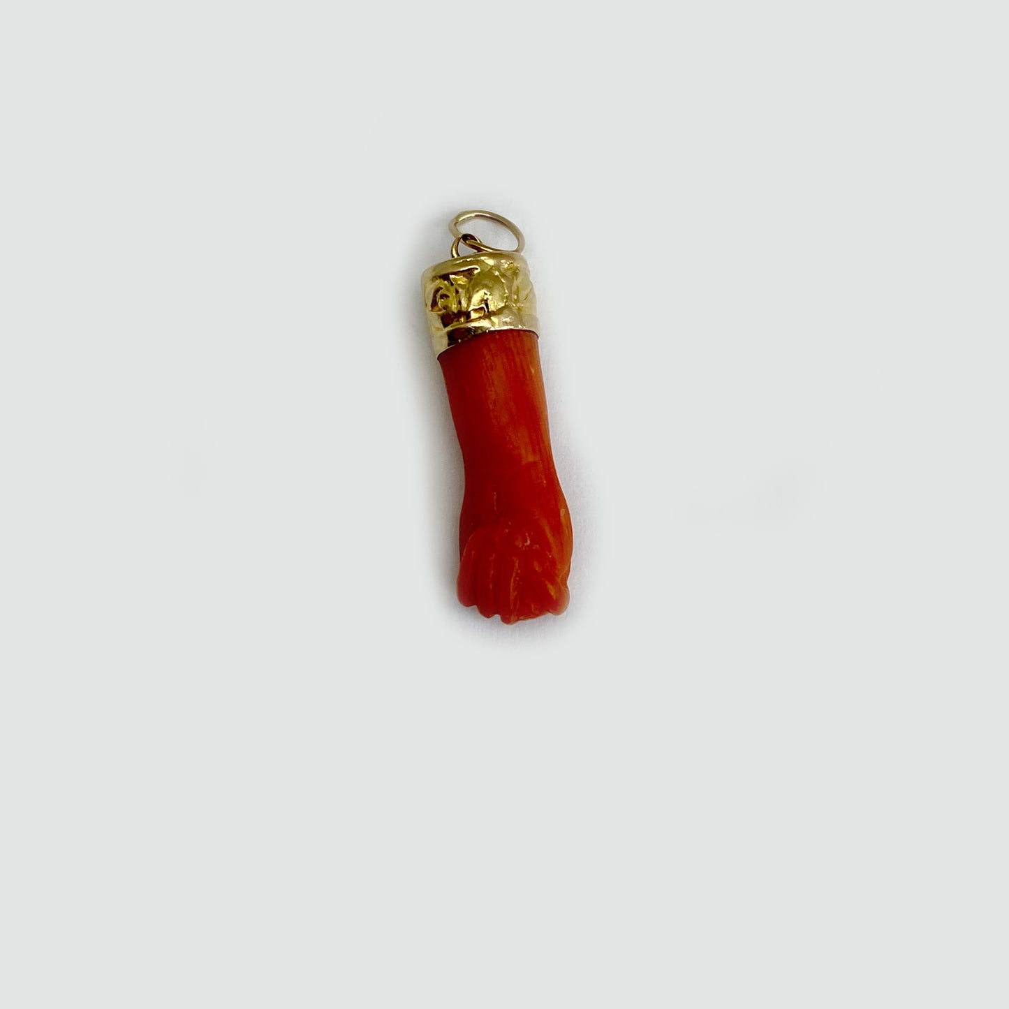 Antique Genuine 18k Coral Figa, Natural Coral Mano Fico, 1800s, Figa Charm