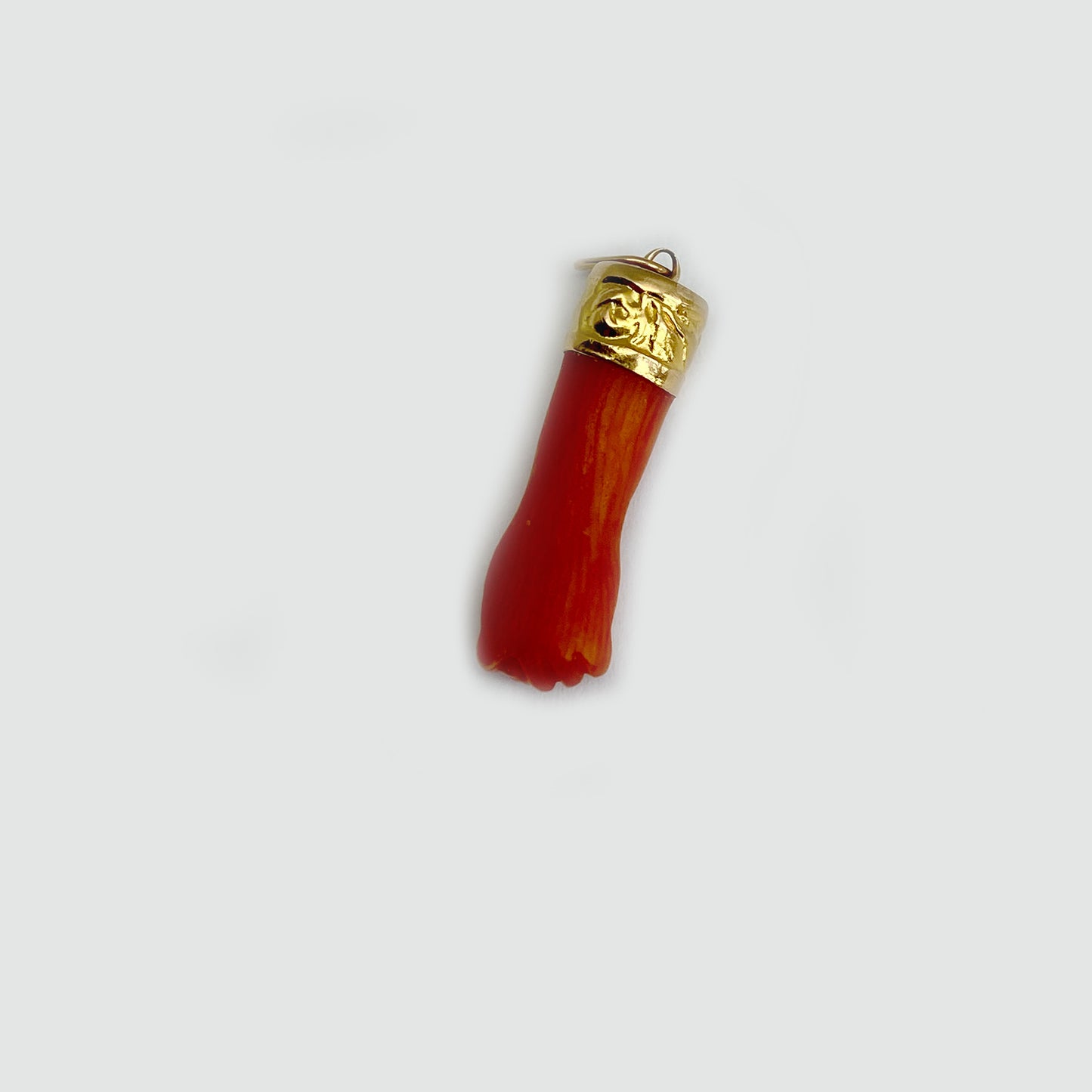 Antique Genuine 18k Coral Figa, Natural Coral Mano Fico, 1800s, Figa Charm
