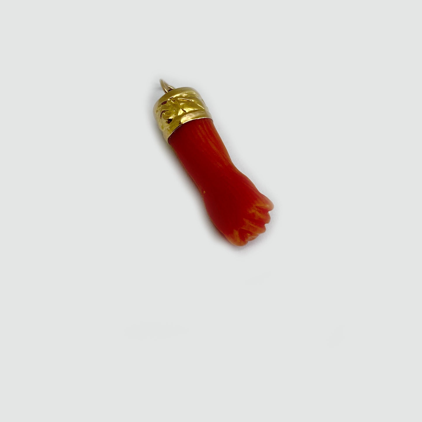 Antique Genuine 18k Coral Figa, Natural Coral Mano Fico, 1800s, Figa Charm