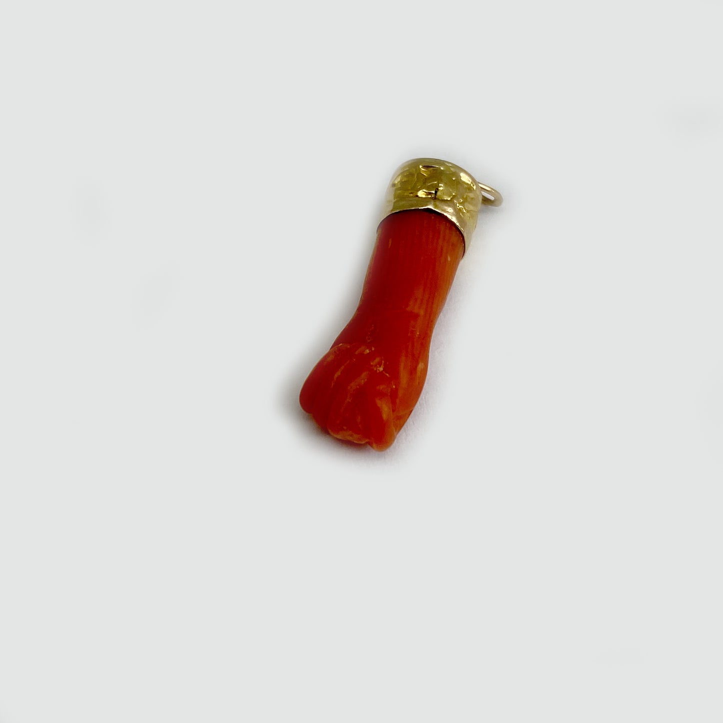 Antique Genuine 18k Coral Figa, Natural Coral Mano Fico, 1800s, Figa Charm