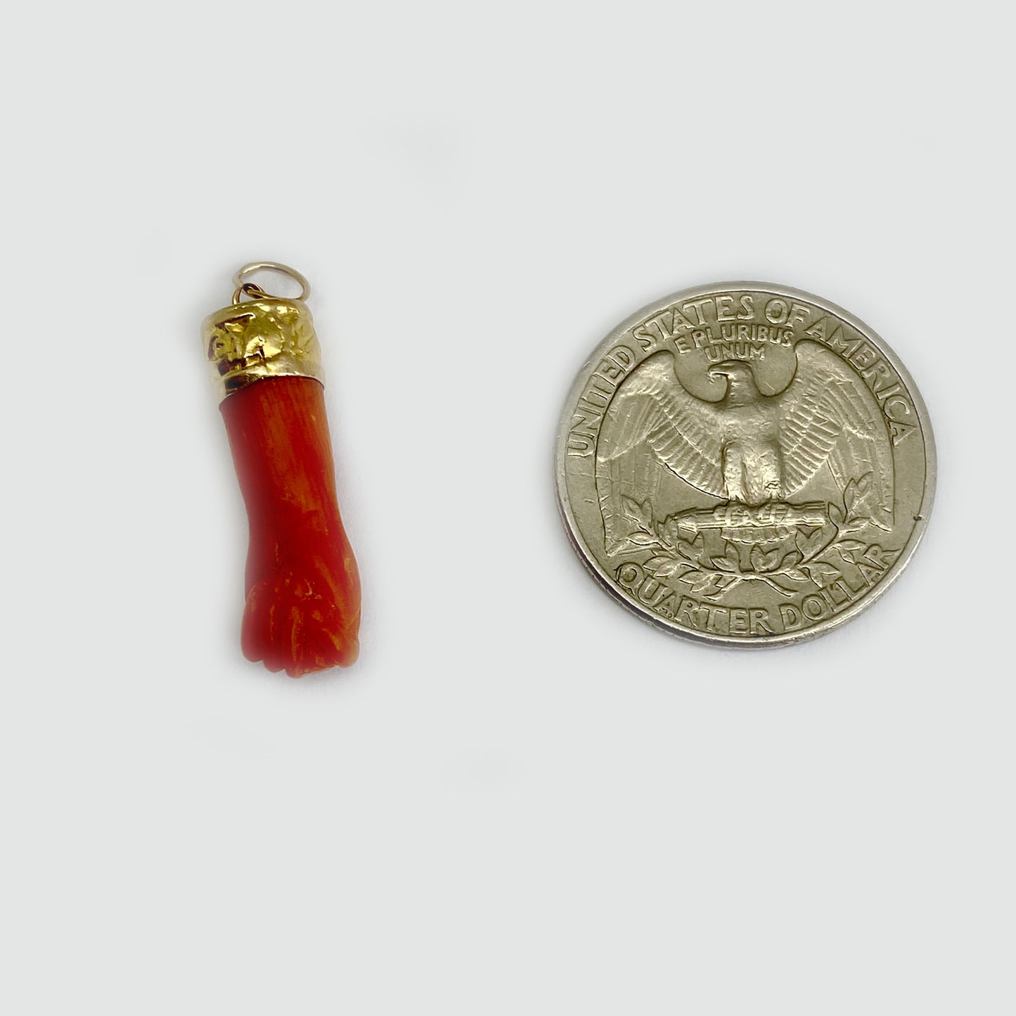 Antique Genuine 18k Coral Figa, Natural Coral Mano Fico, 1800s, Figa Charm
