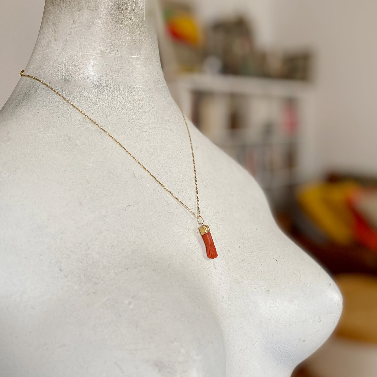 Antique Genuine 18k Coral Figa, Natural Coral Mano Fico, 1800s, Figa Charm