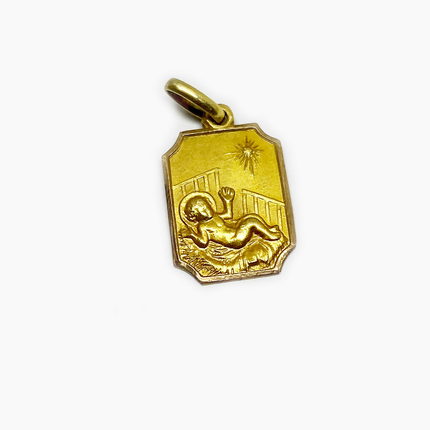 Vintage 9k Gold Religious Medal, Baby Crib Medal Pendant