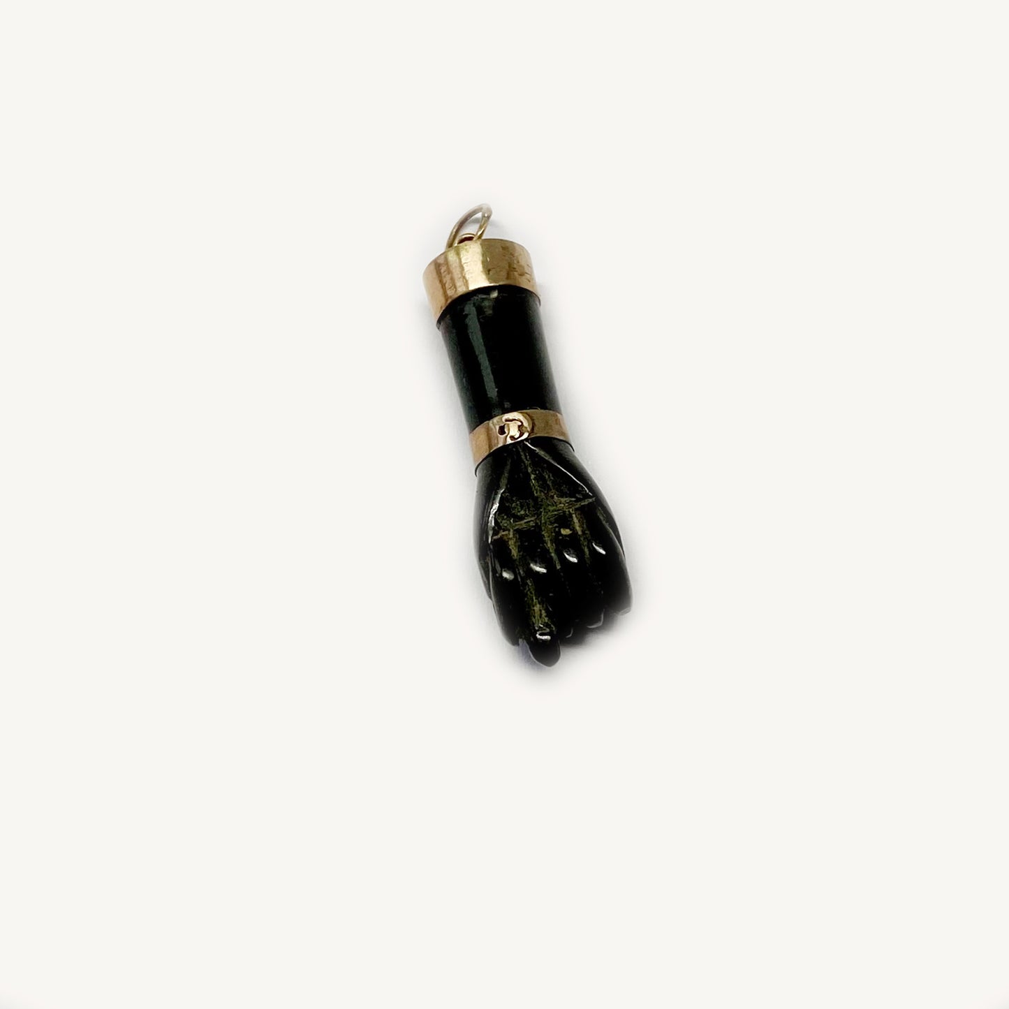 Antique Gold plated Figa Hand, Victorian Stained Horn Lucky Figa Charm