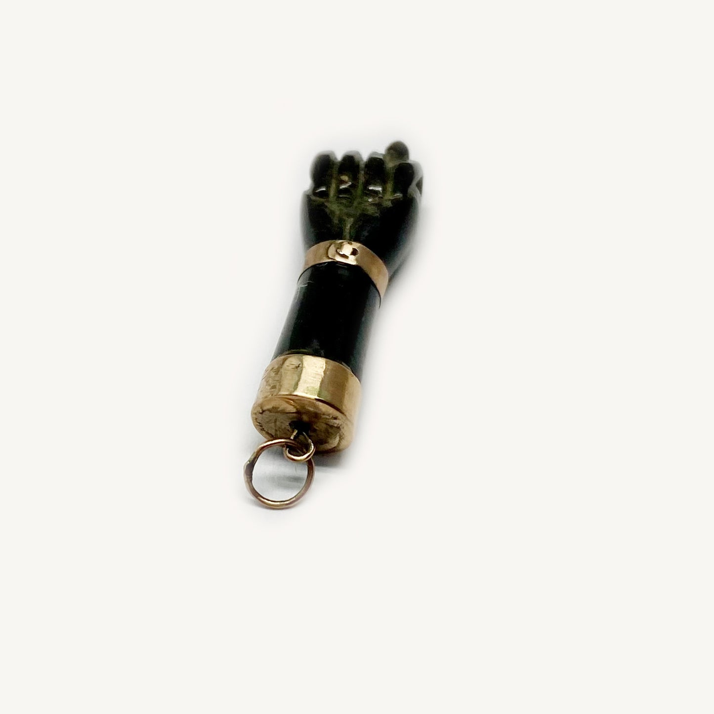 Antique Gold plated Figa Hand, Victorian Stained Horn Lucky Figa Charm
