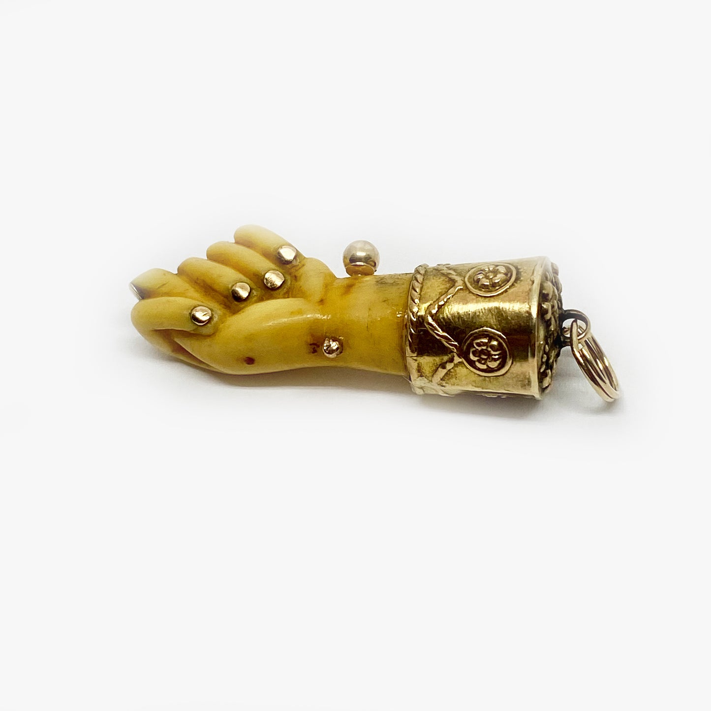 Antique 18K Gold Figa, Victorian Bone Figa Charm
