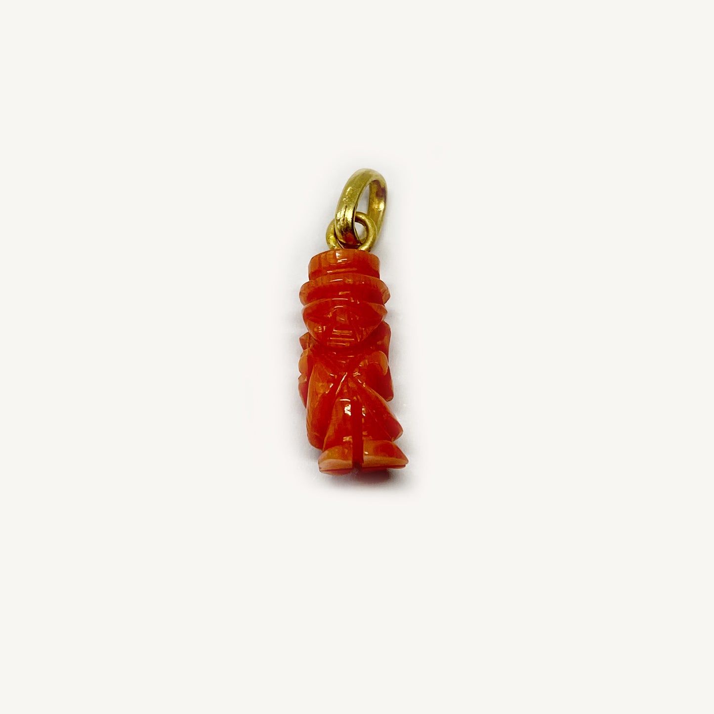 Antique 18k Gold and Coral Victorian Lucky Gobbo, Natural Coral Pendant