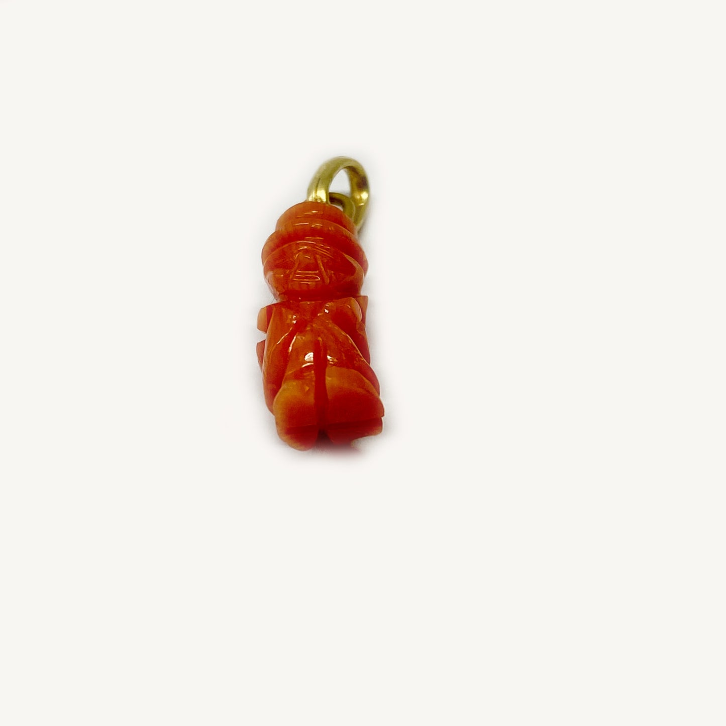 Antique 18k Gold and Coral Victorian Lucky Gobbo, Natural Coral Pendant