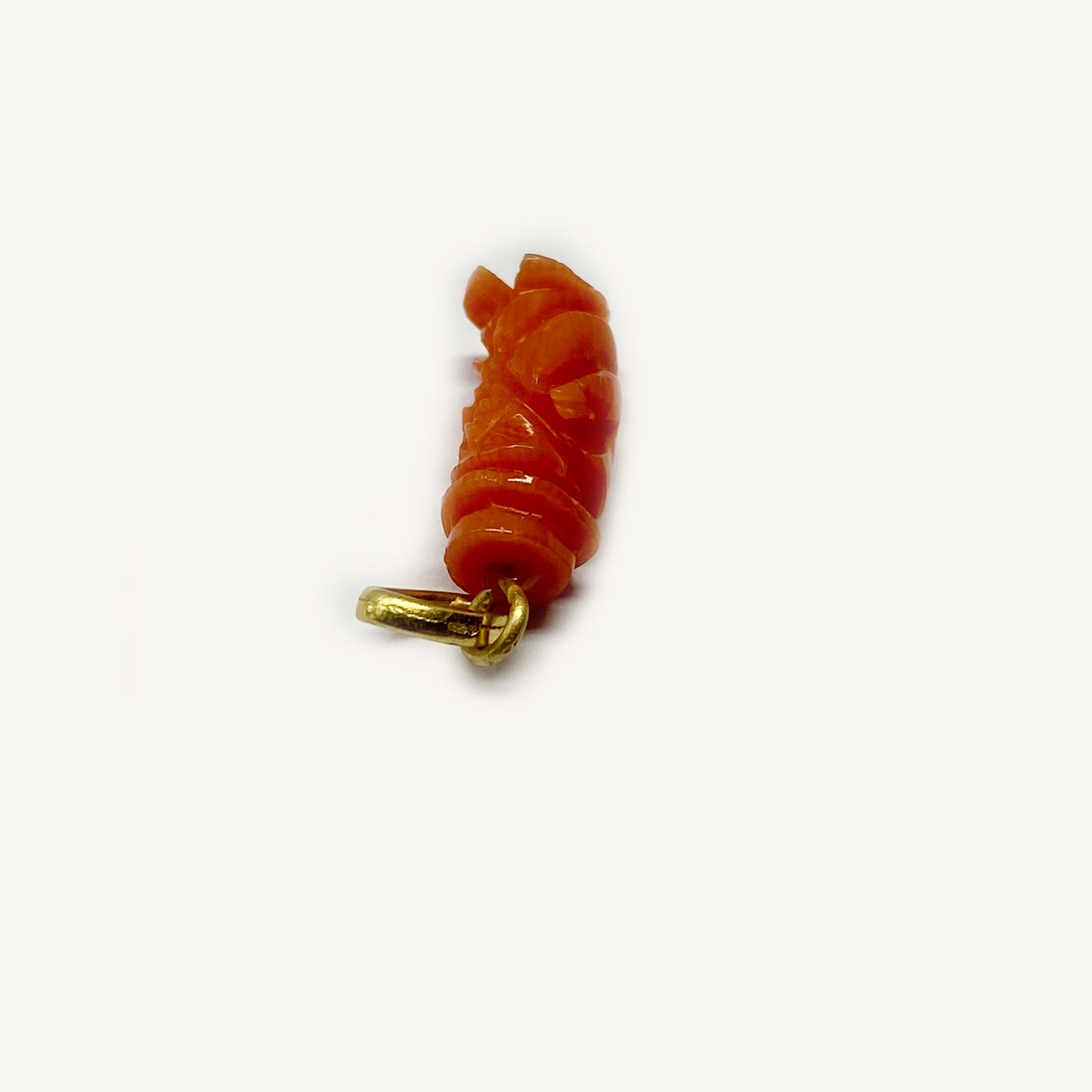Antique 18k Gold and Coral Victorian Lucky Gobbo, Natural Coral Pendant