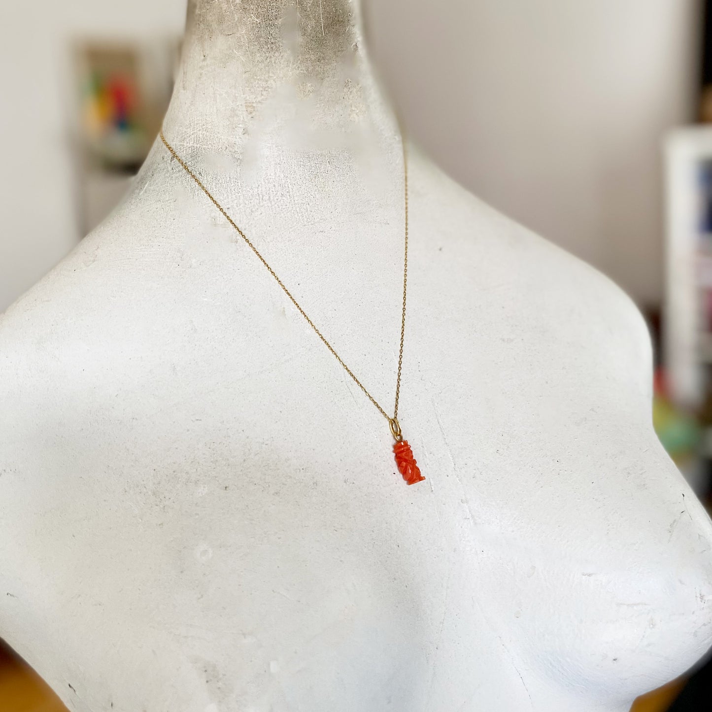 Antique 18k Gold and Coral Victorian Lucky Gobbo, Natural Coral Pendant