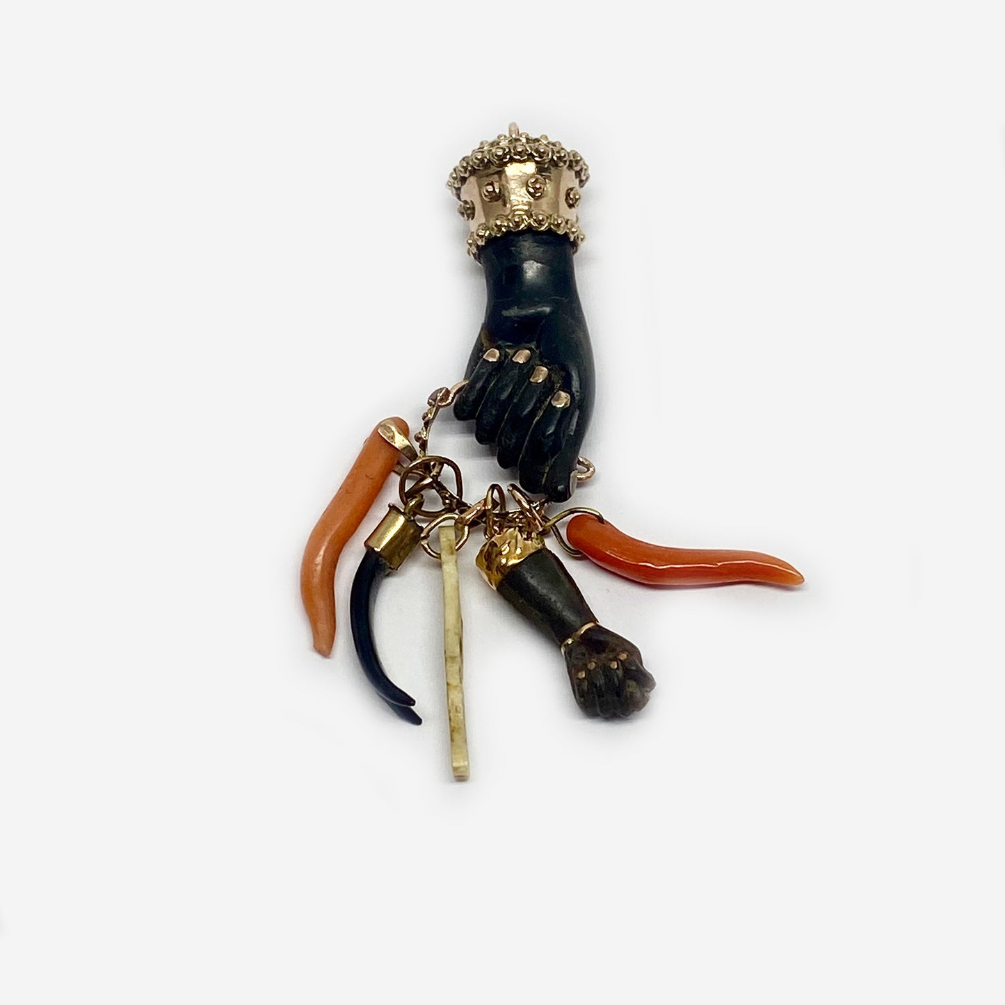 Antique 16k Gold Stained Horn Figa Charm