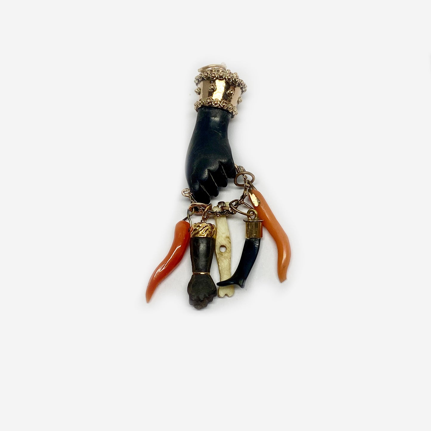 Antique 16k Gold Stained Horn Figa Charm
