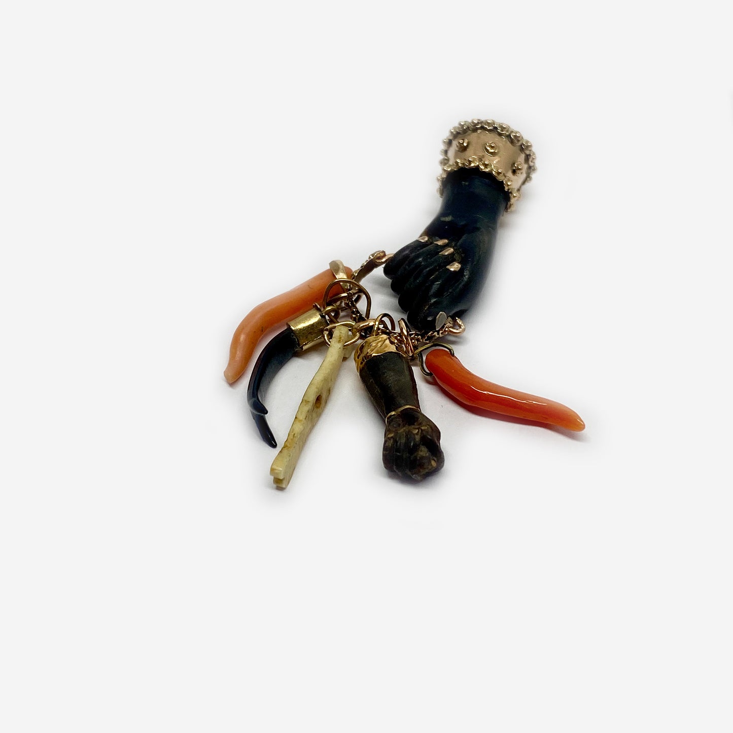 Antique 16k Gold Stained Horn Figa Charm