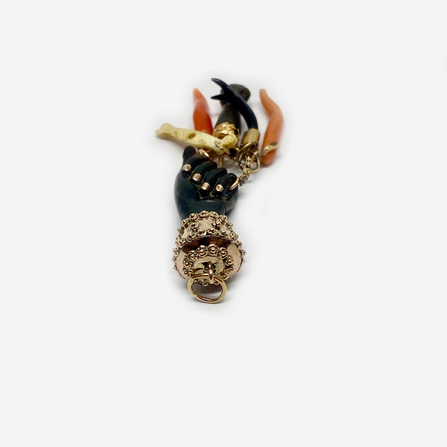 Antique 16k Gold Stained Horn Figa Charm