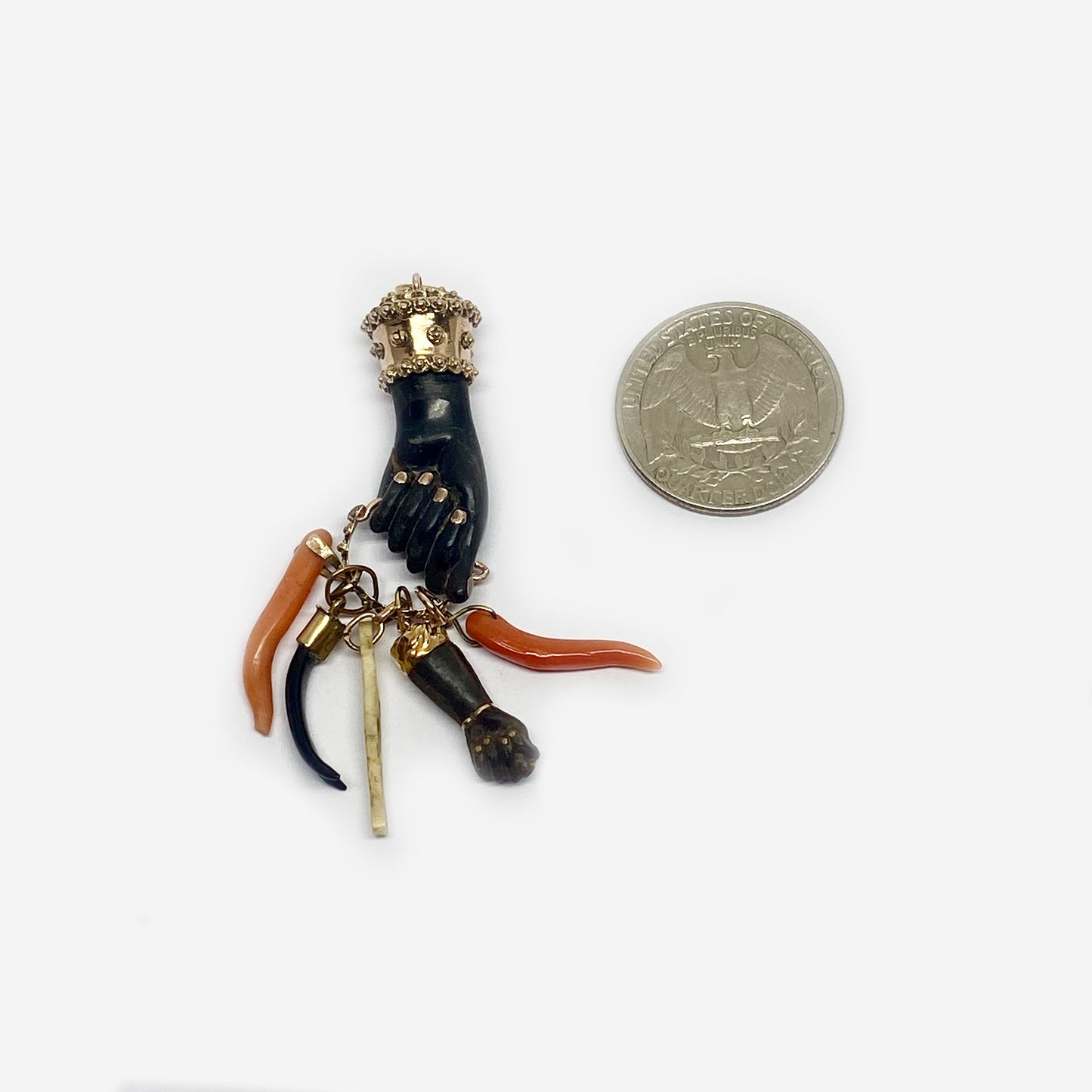 Antique 16k Gold Stained Horn Figa Charm