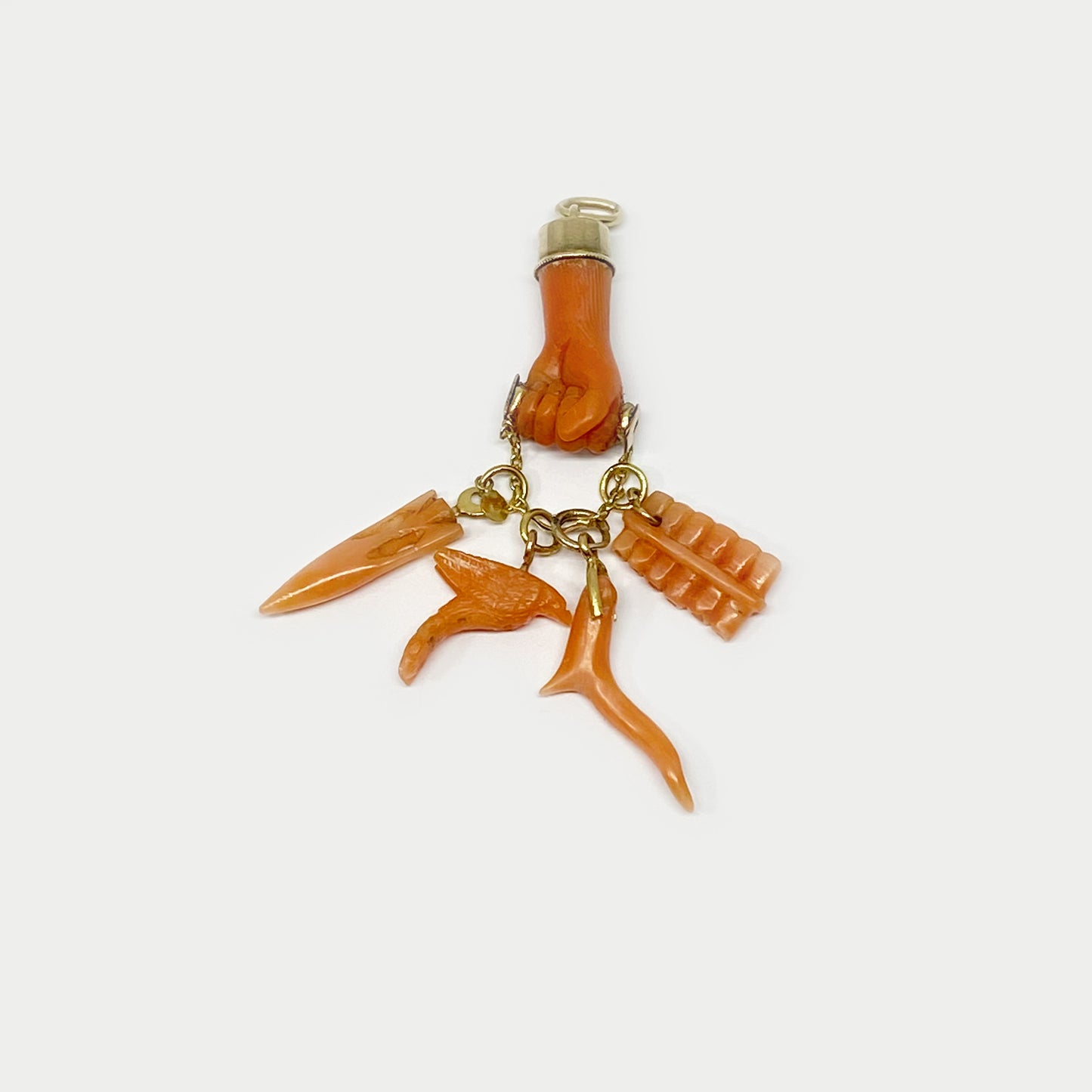Antique 14K Gold Coral Fist Figa Charm