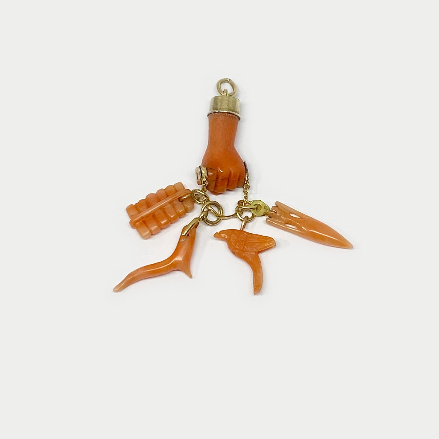 Antique 14K Gold Coral Fist Figa Charm