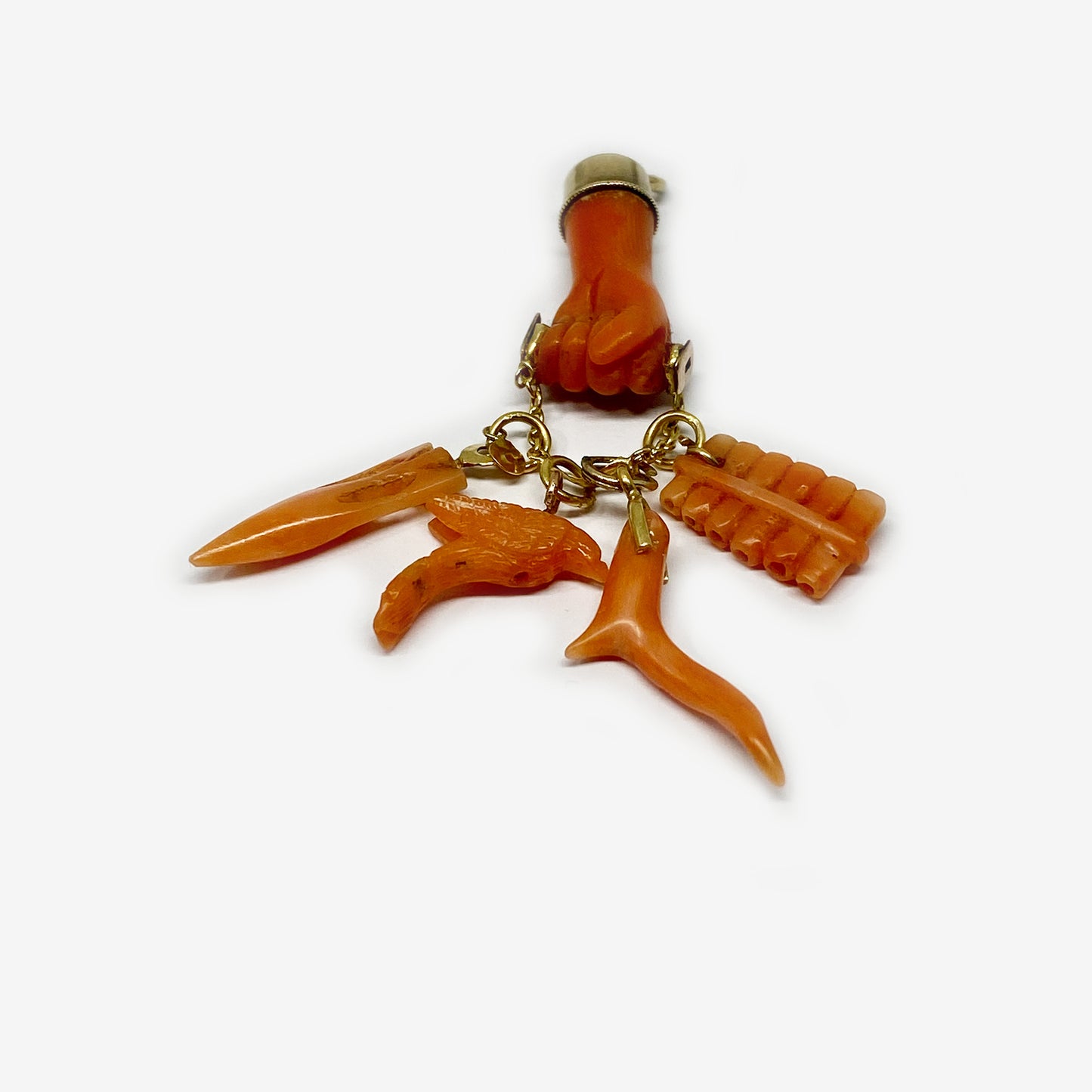Antique 14K Gold Coral Fist Figa Charm