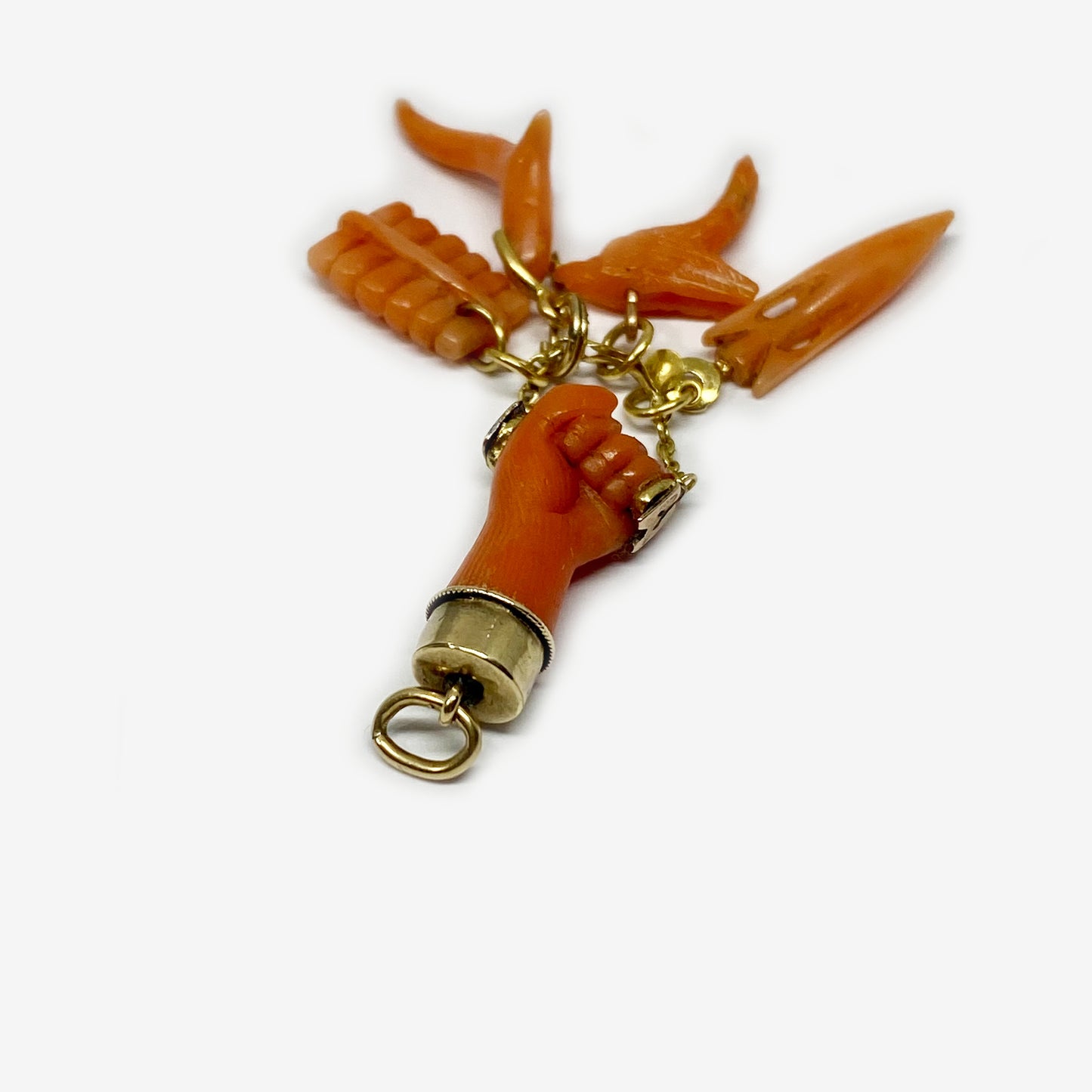 Antique 14K Gold Coral Fist Figa Charm