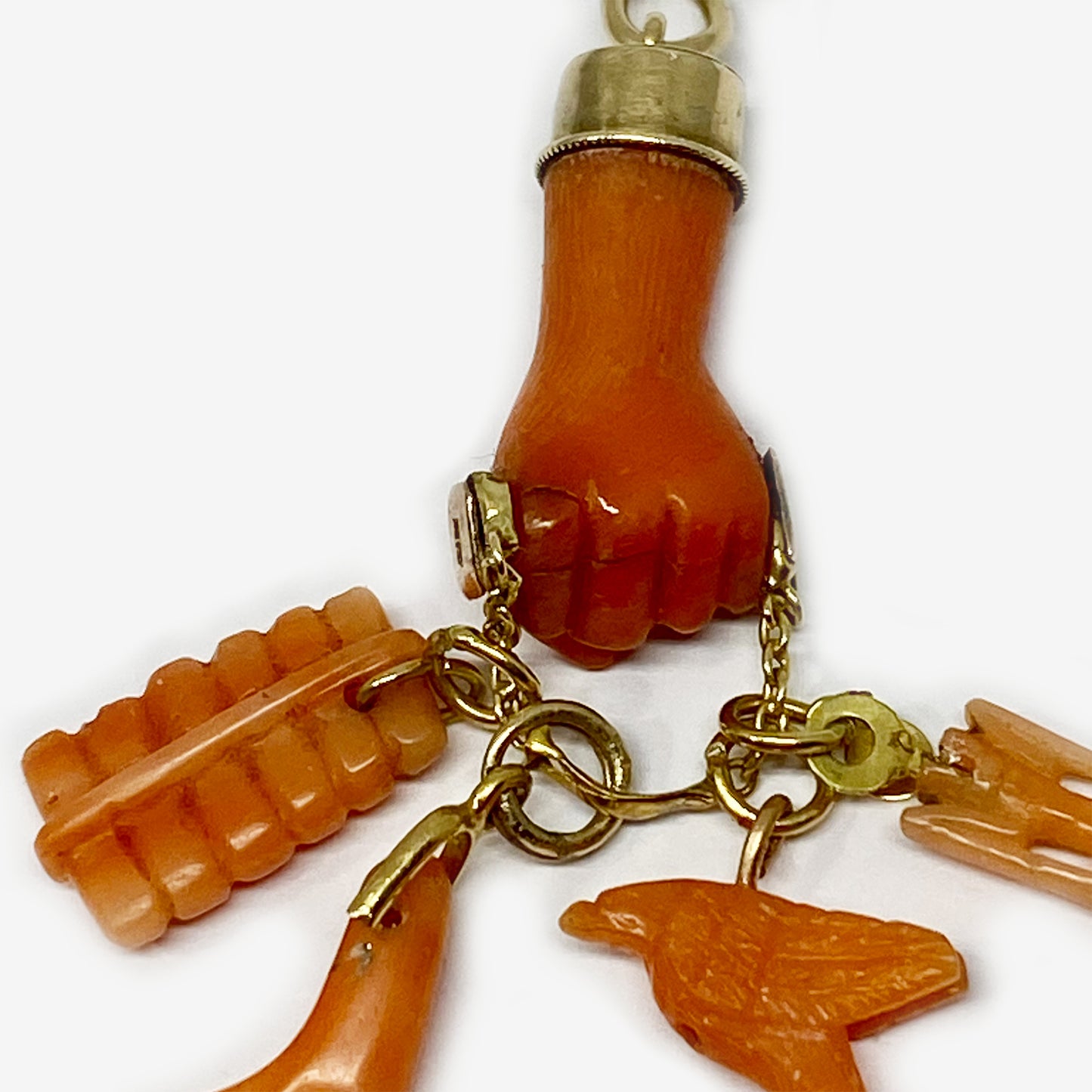 Antique 14K Gold Coral Fist Figa Charm