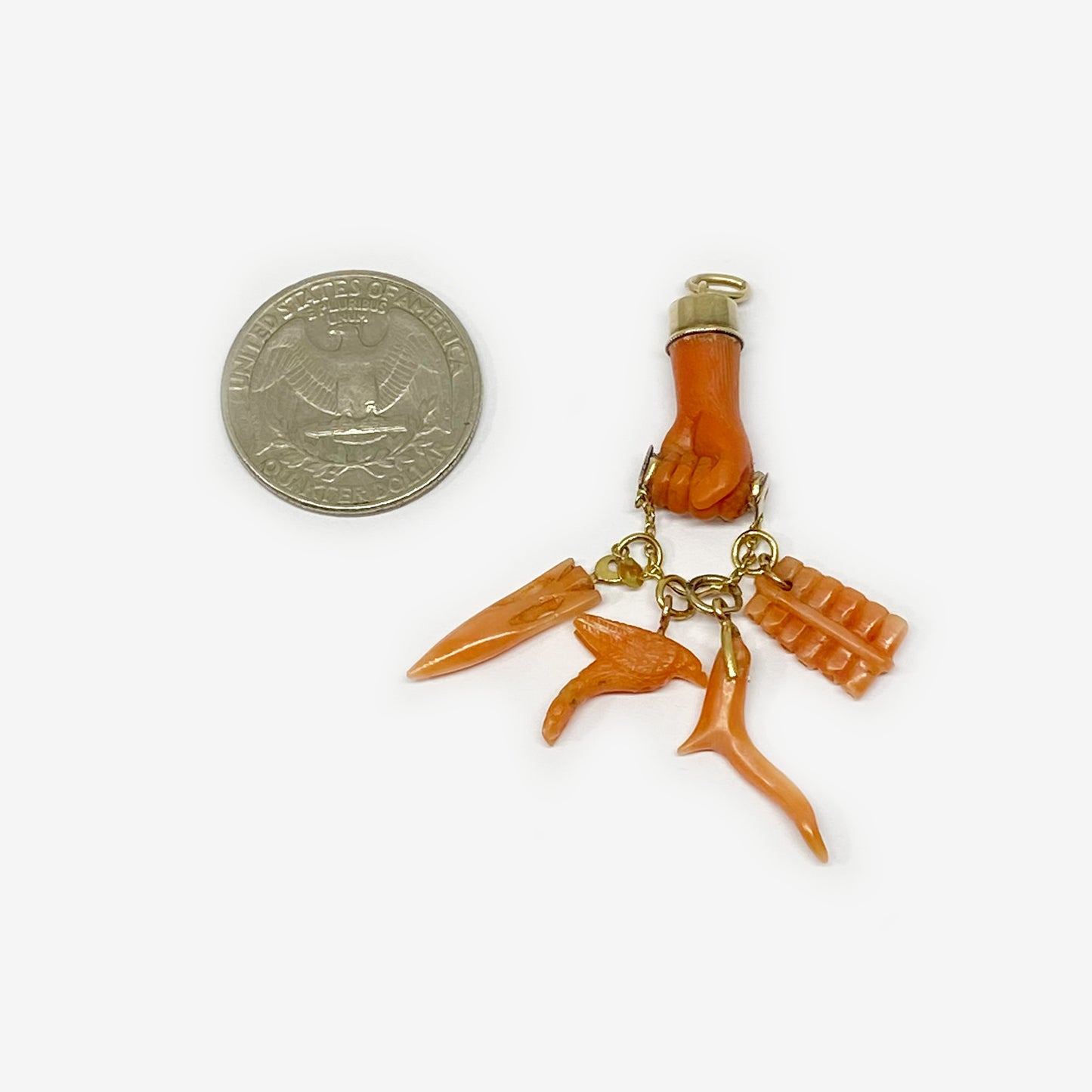 Antique 14K Gold Coral Fist Figa Charm