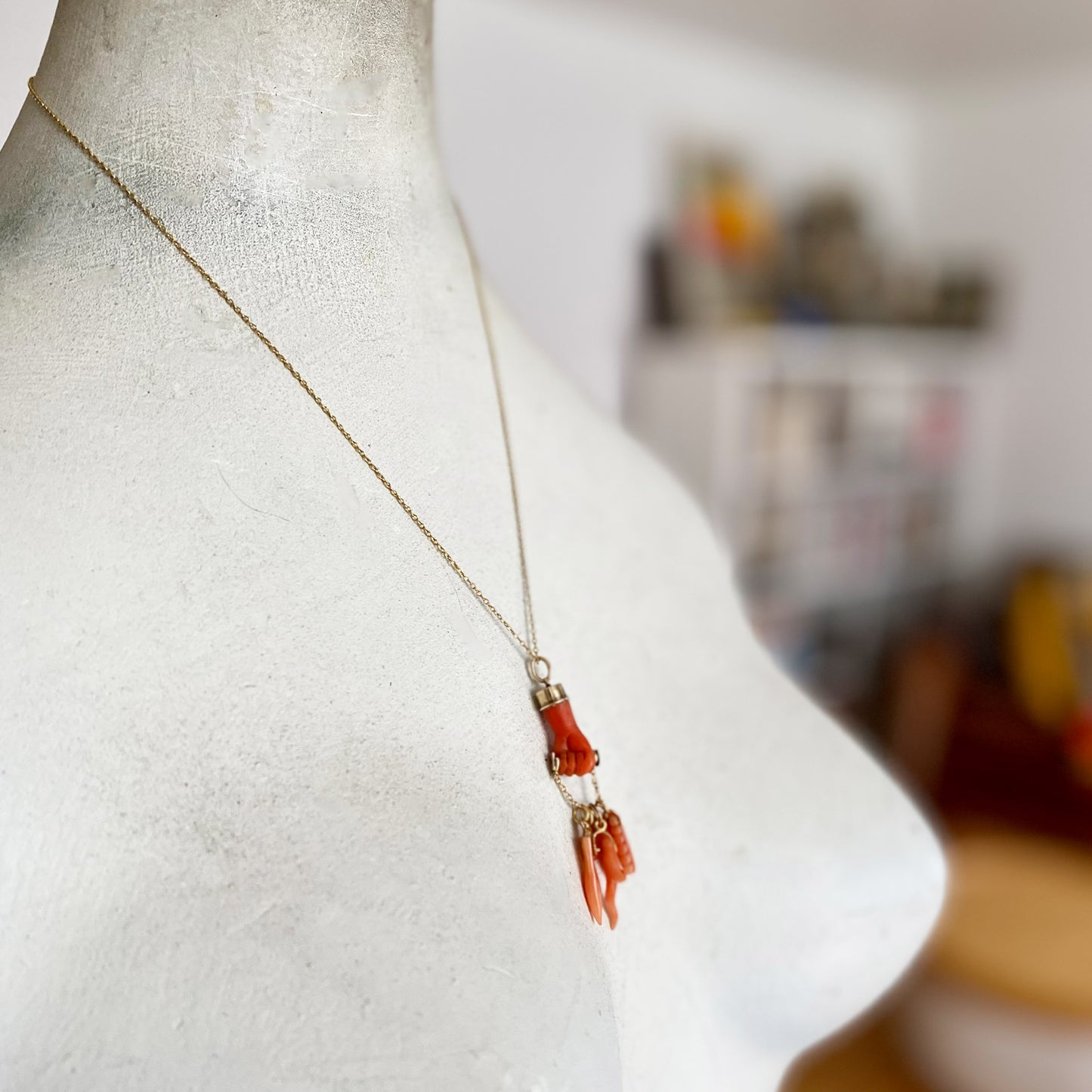 Antique 14K Gold Coral Fist Figa Charm