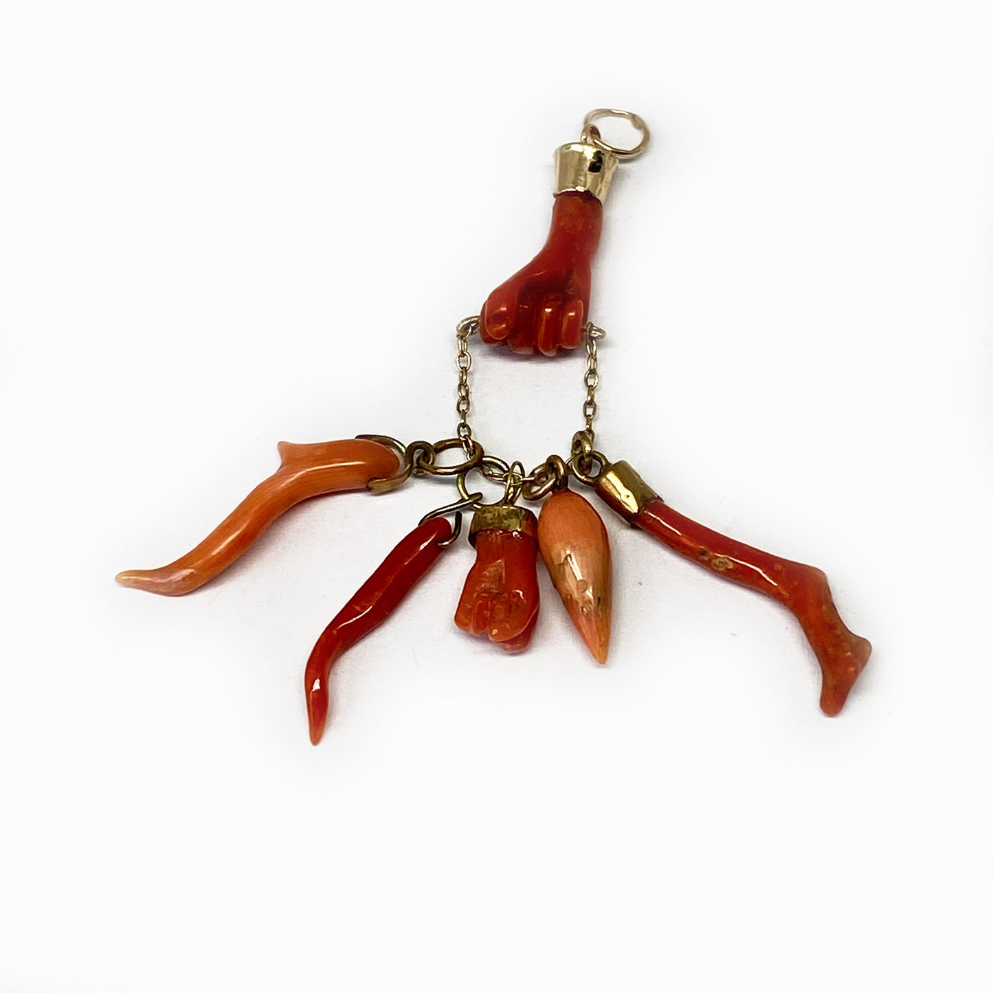 Antique 9K Gold Coral Fist Figa Charm