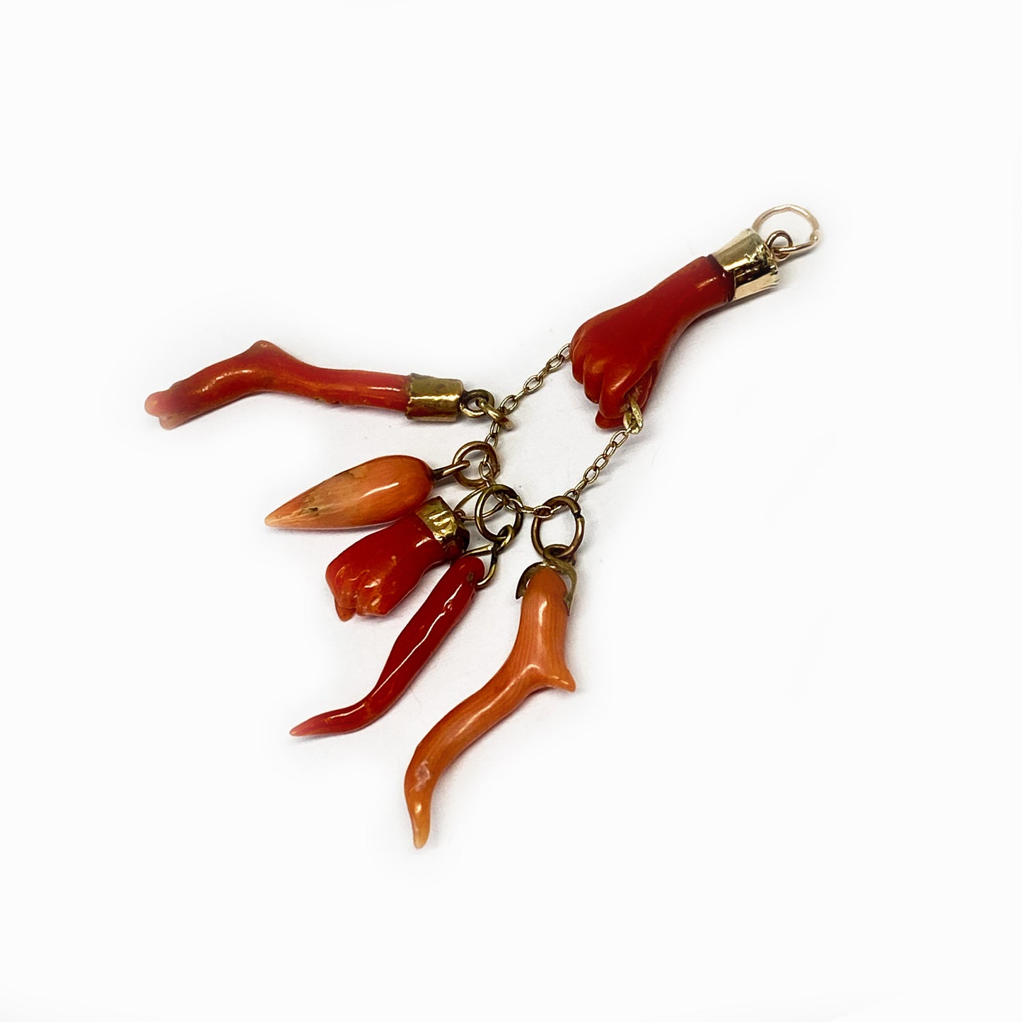 Antique 9K Gold Coral Fist Figa Charm
