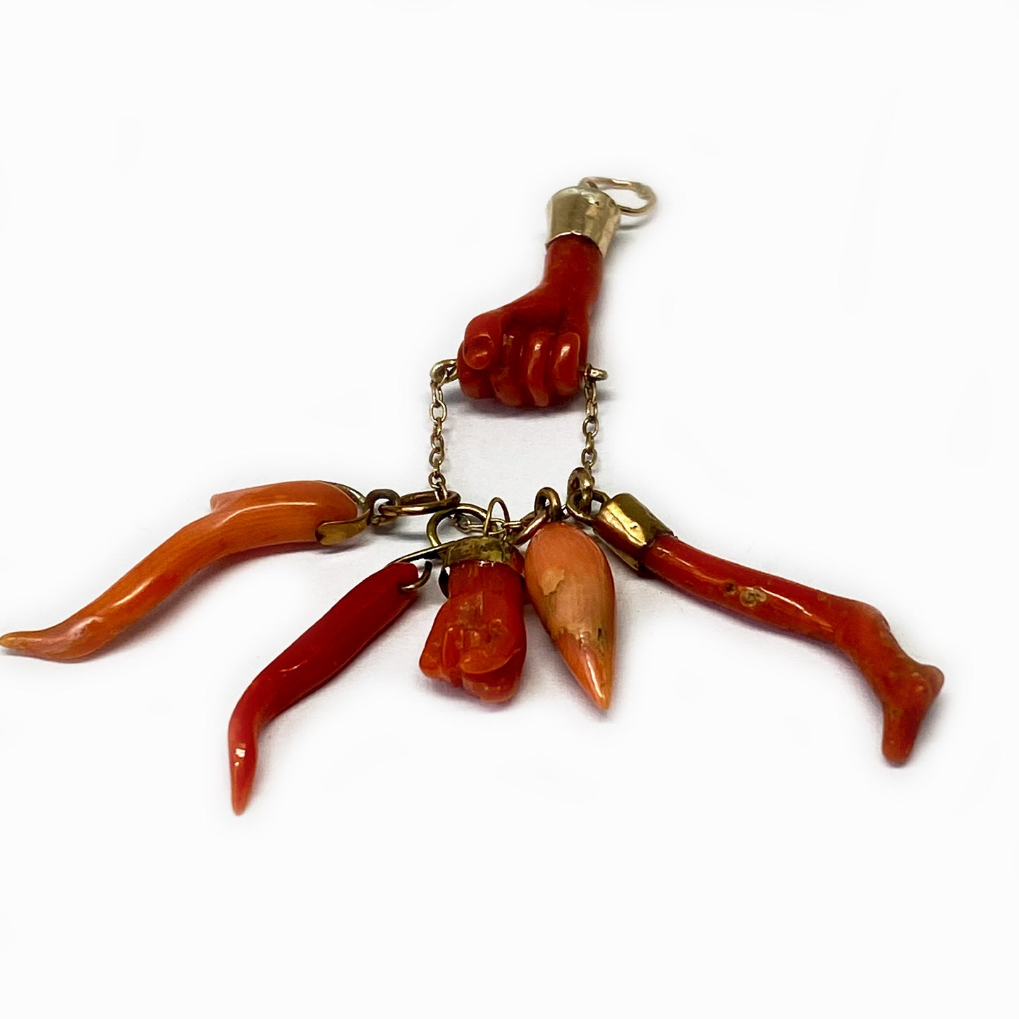 Antique 9K Gold Coral Fist Figa Charm