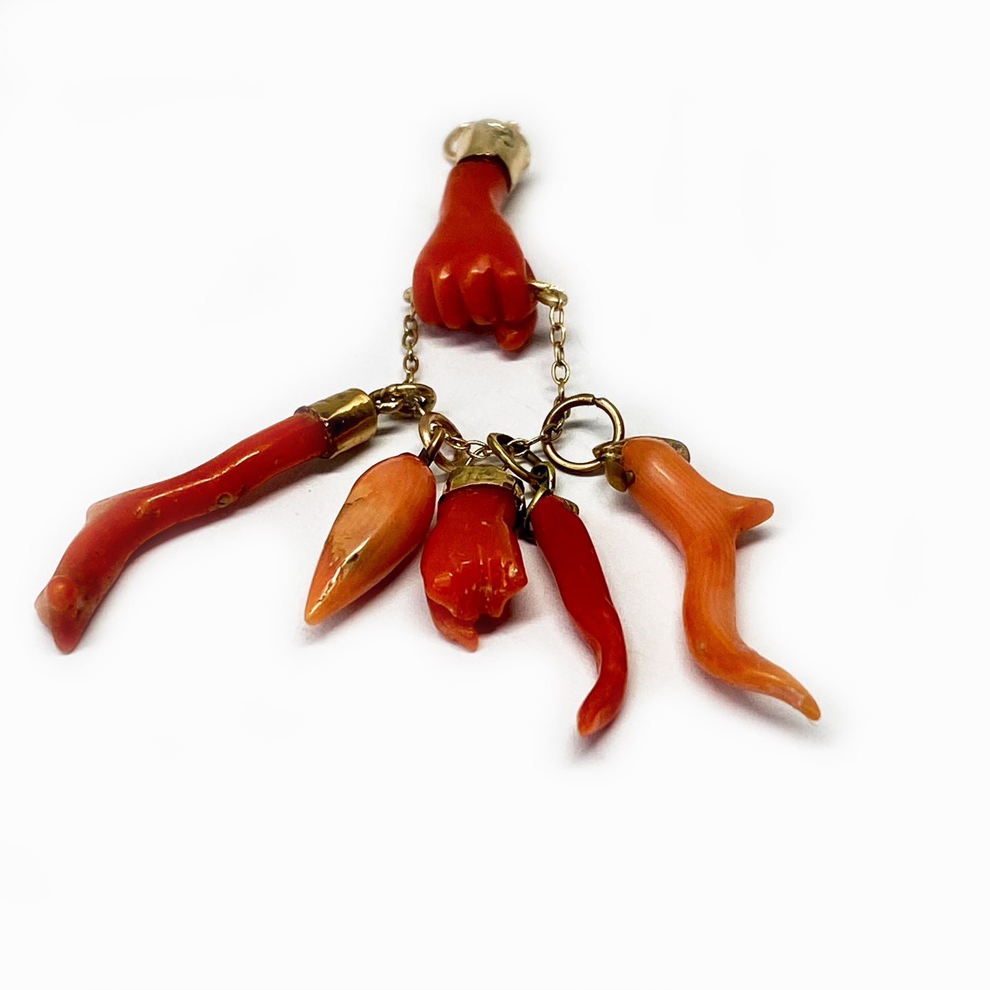 Antique 9K Gold Coral Fist Figa Charm