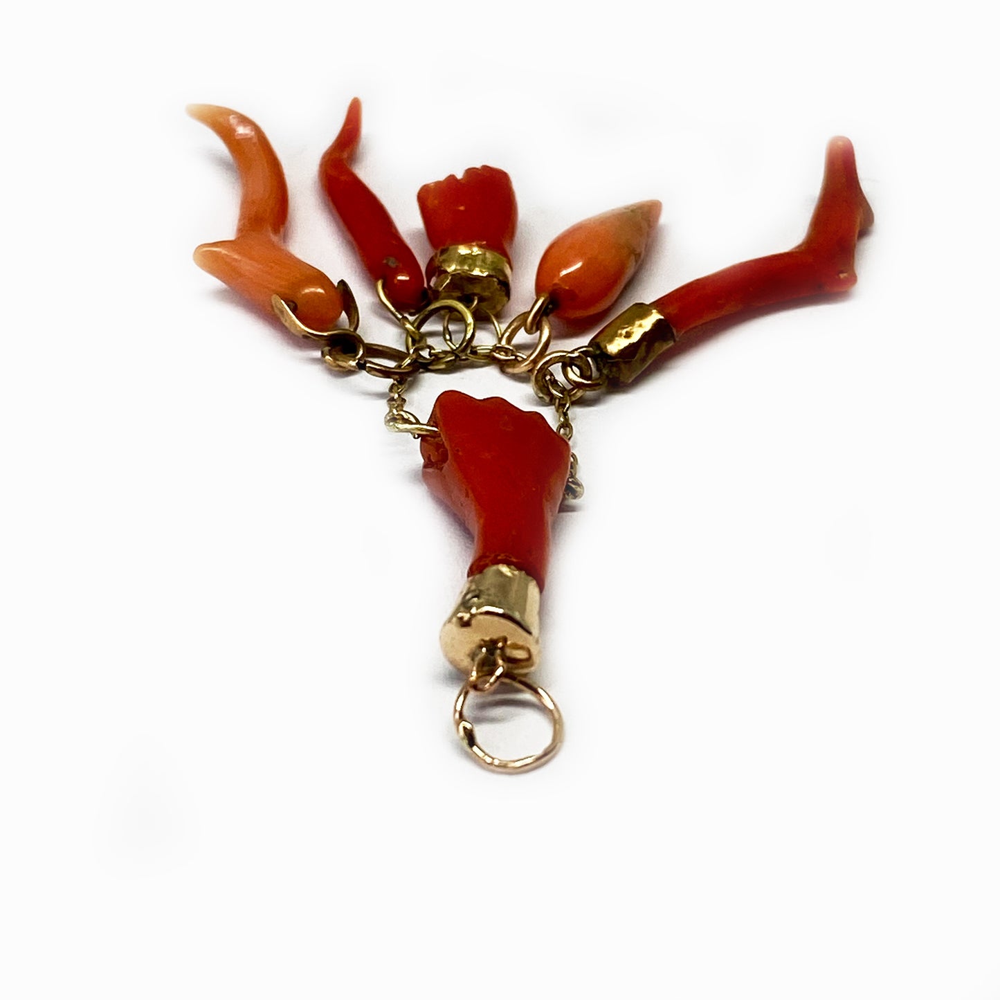 Antique 9K Gold Coral Fist Figa Charm