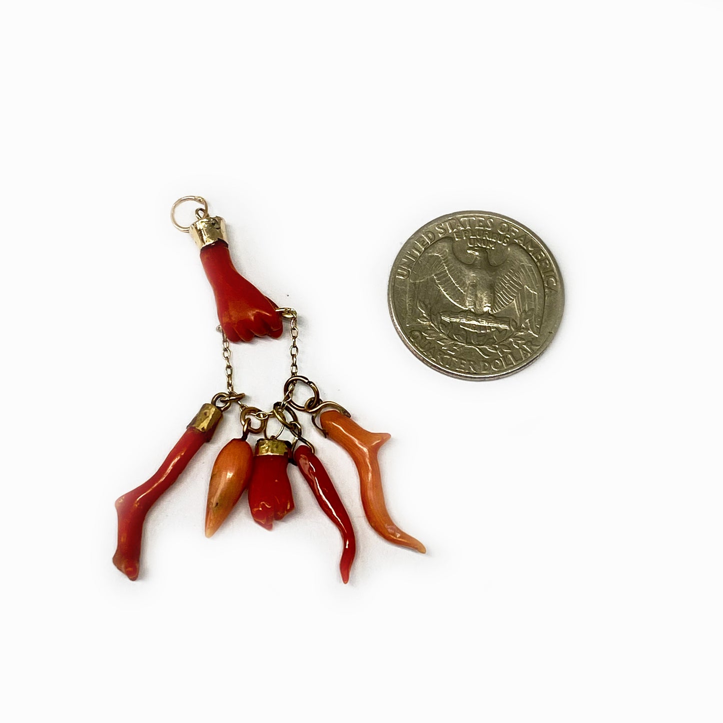 Antique 9K Gold Coral Fist Figa Charm