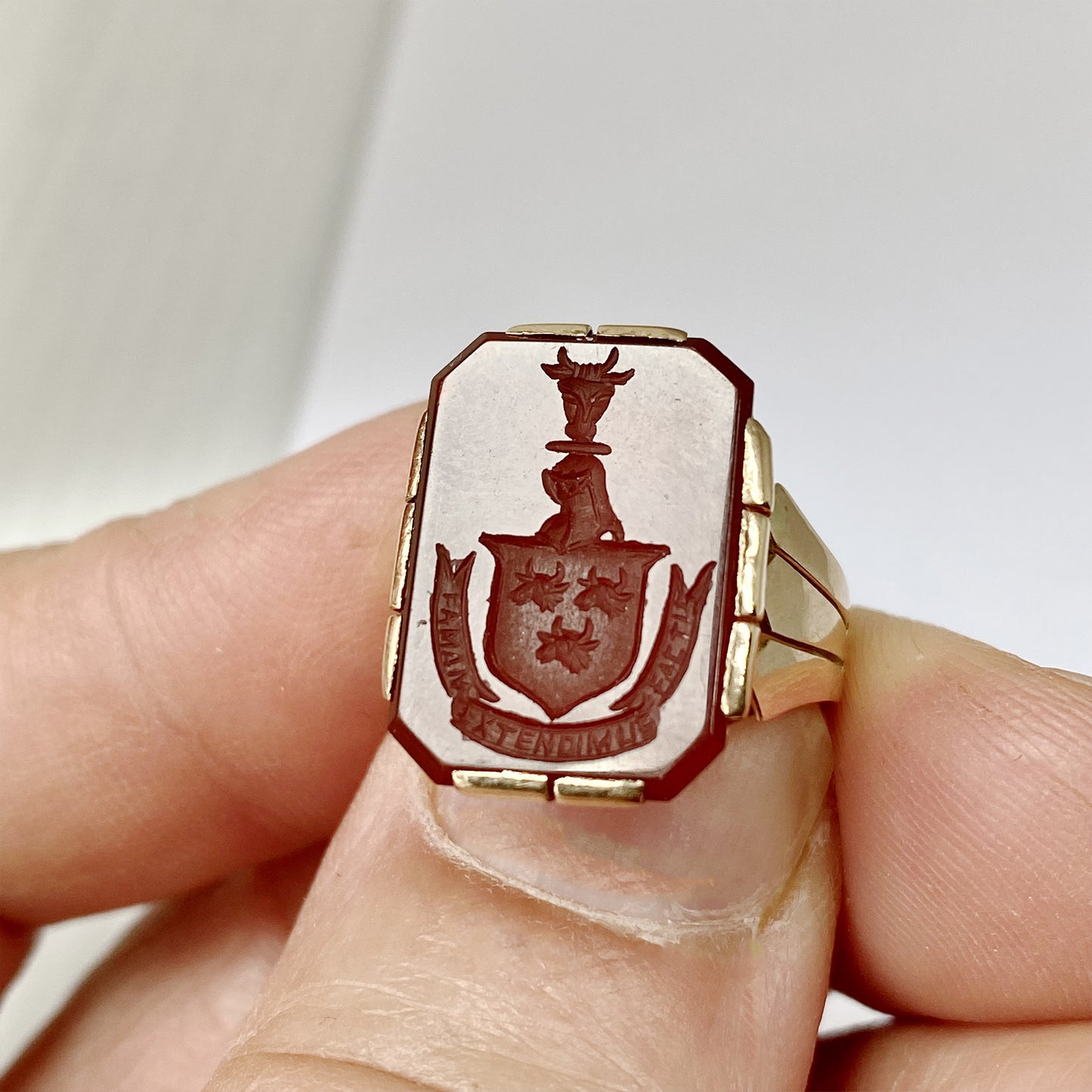 Antique 14k Gold Carnelian Intaglio Signet Motto Ring
