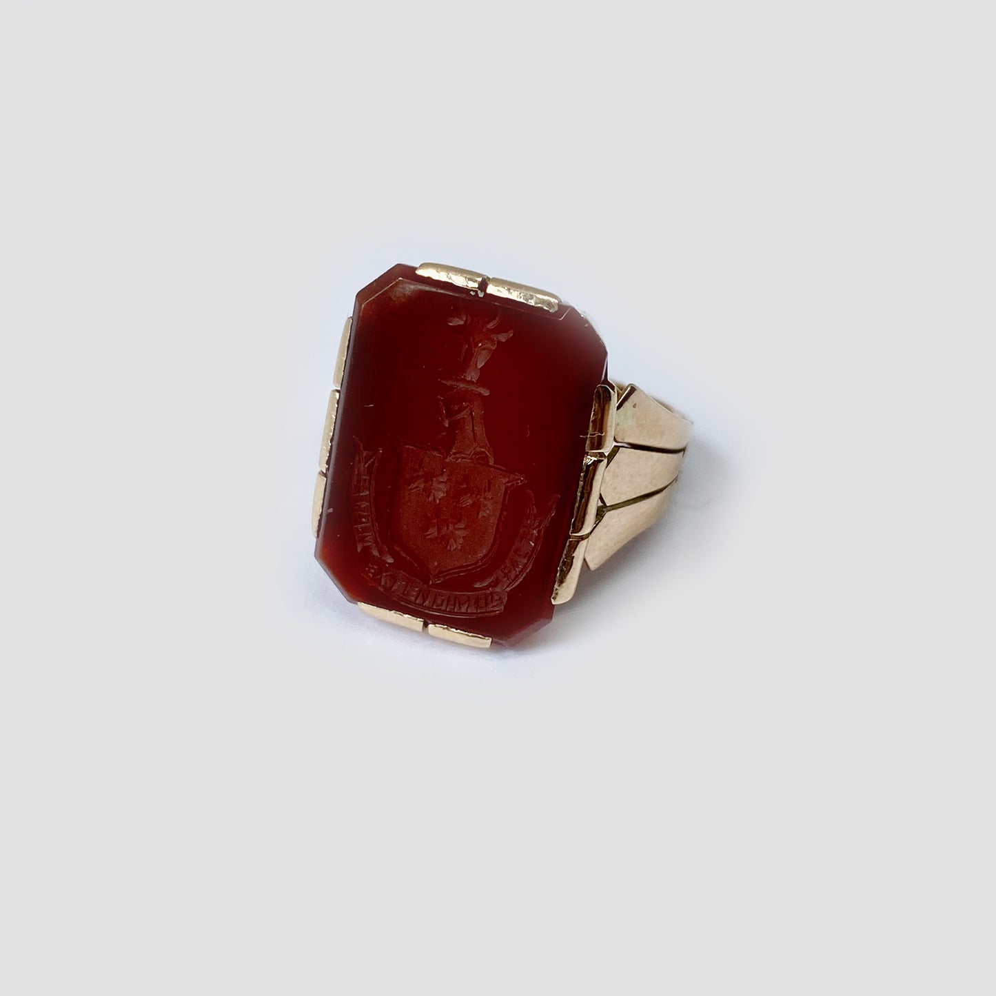 Antique 14k Gold Carnelian Intaglio Signet Motto Ring