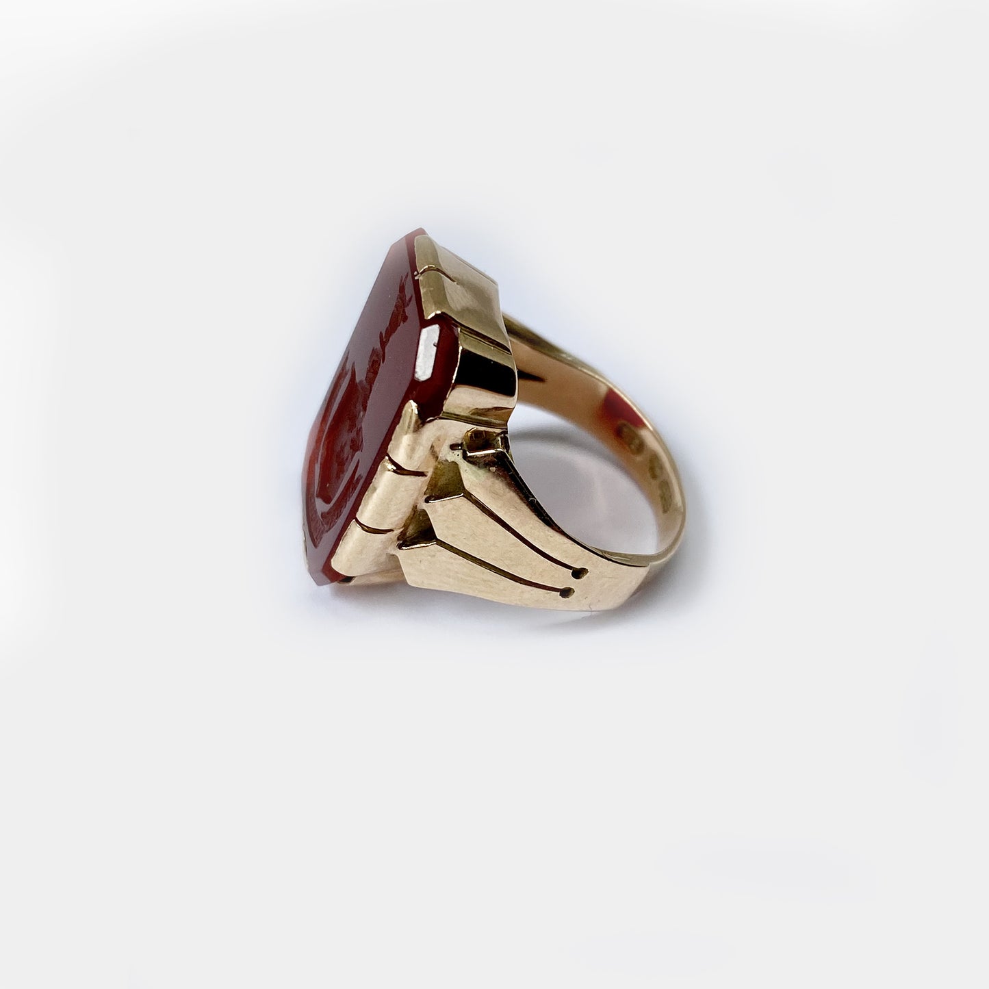 Antique 14k Gold Carnelian Intaglio Signet Motto Ring
