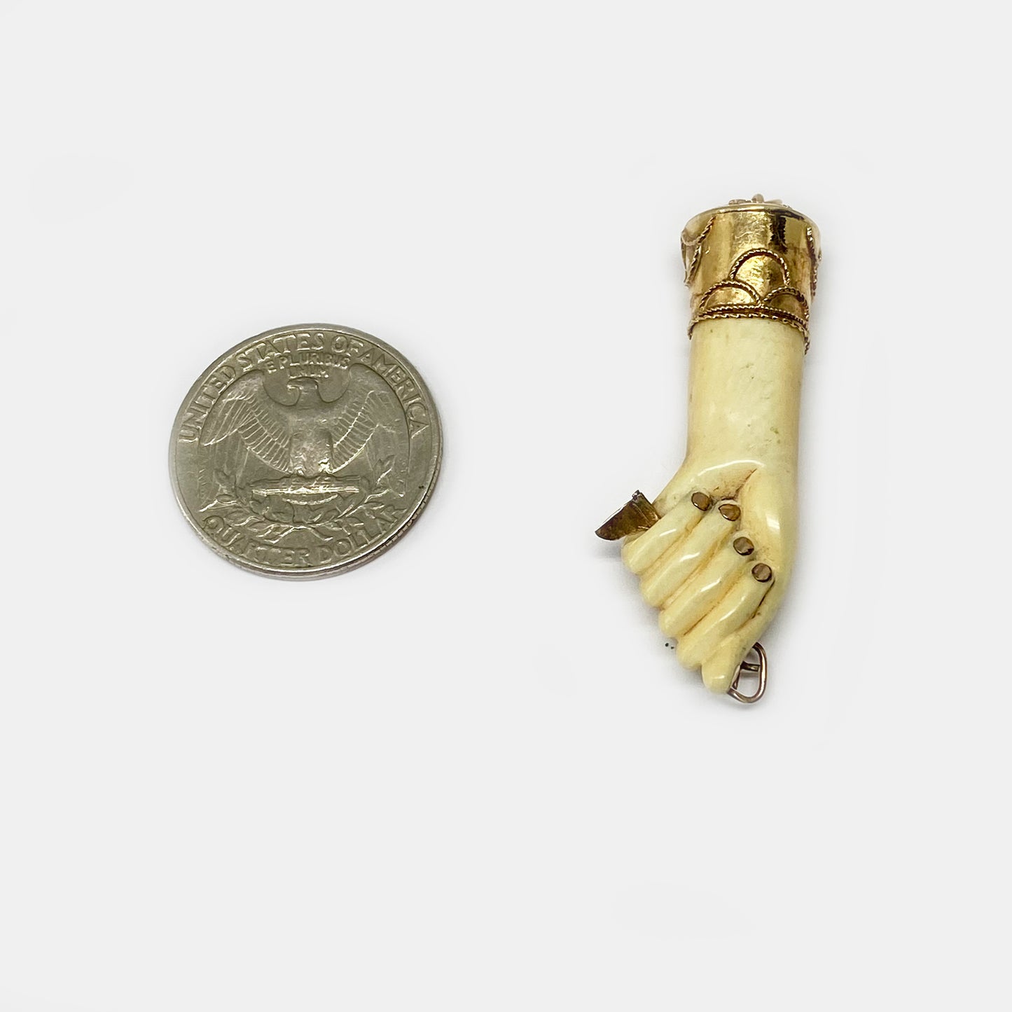 Antique 18K Gold Bone Figa, Victorian Fist, Key Hand, Figa Charm