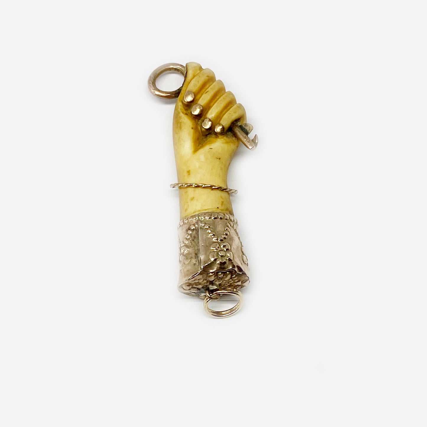Antique 9K Gold Figa, Victorian Bone Fist Hand Key Figa Charm