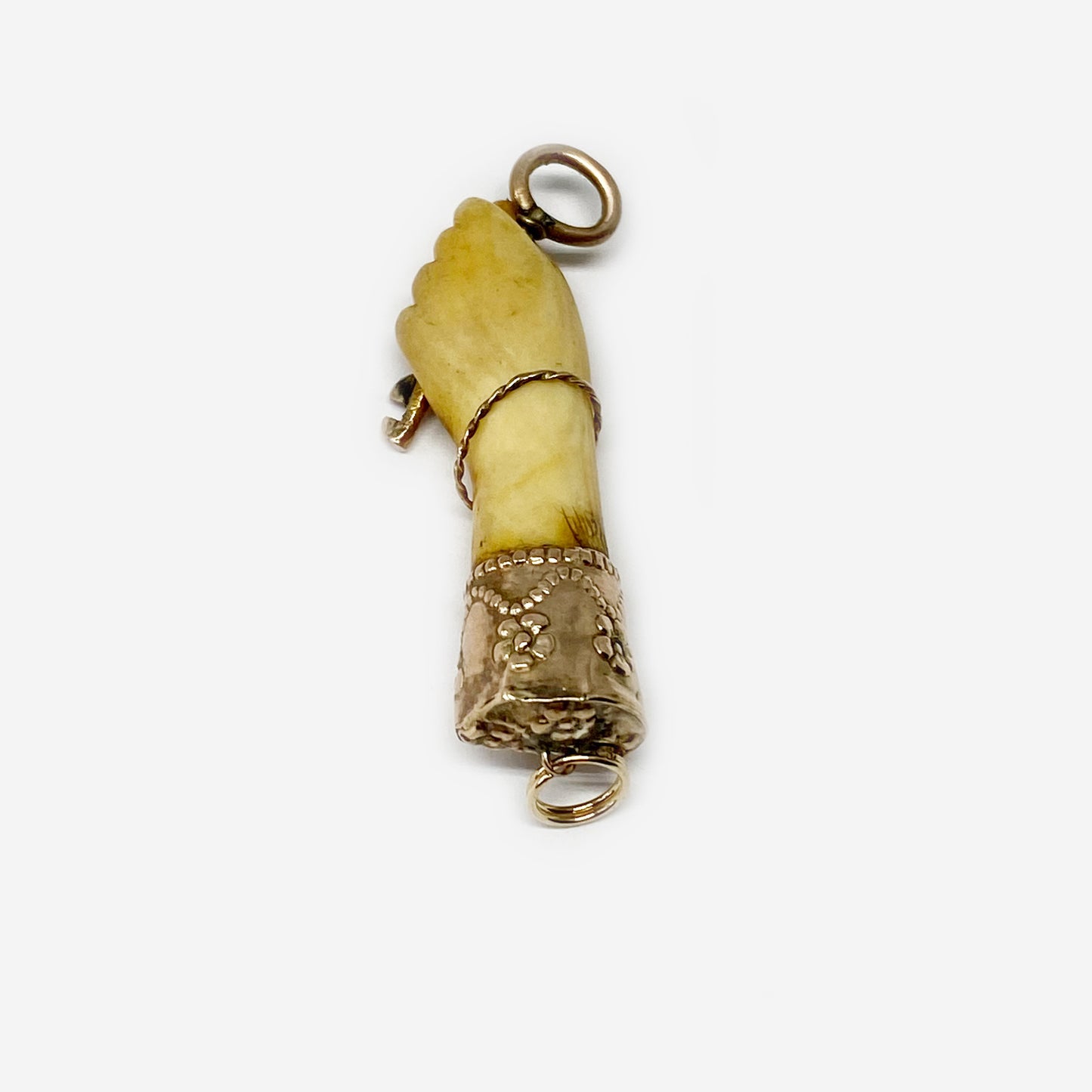 Antique 9K Gold Figa, Victorian Bone Fist Hand Key Figa Charm