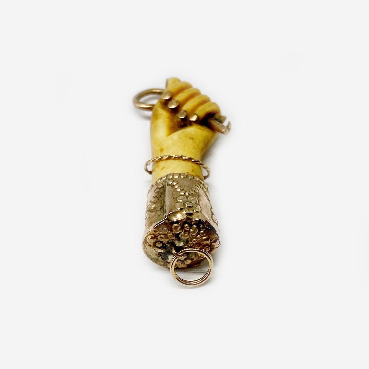 Antique 9K Gold Figa, Victorian Bone Fist Hand Key Figa Charm