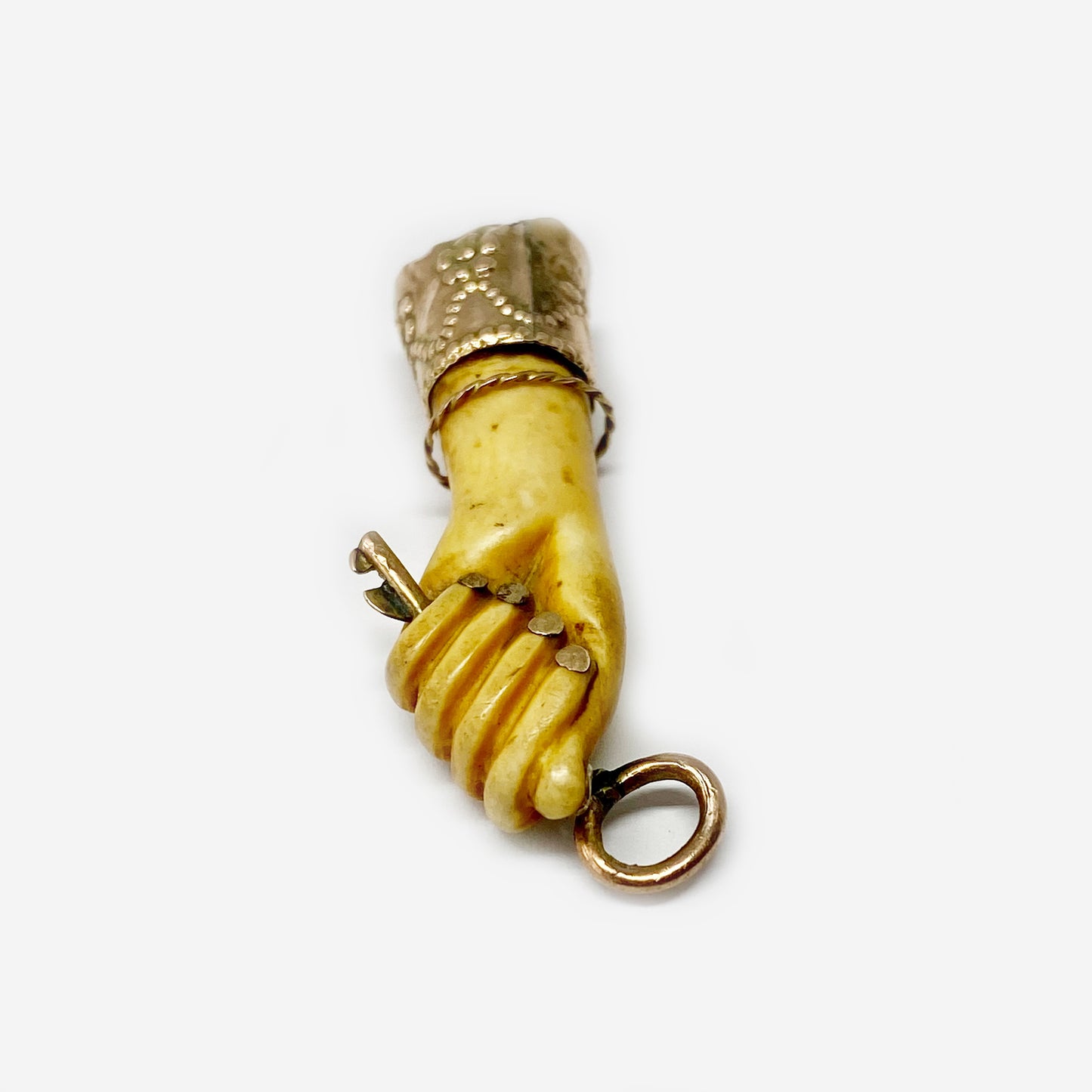 Antique 9K Gold Figa, Victorian Bone Fist Hand Key Figa Charm