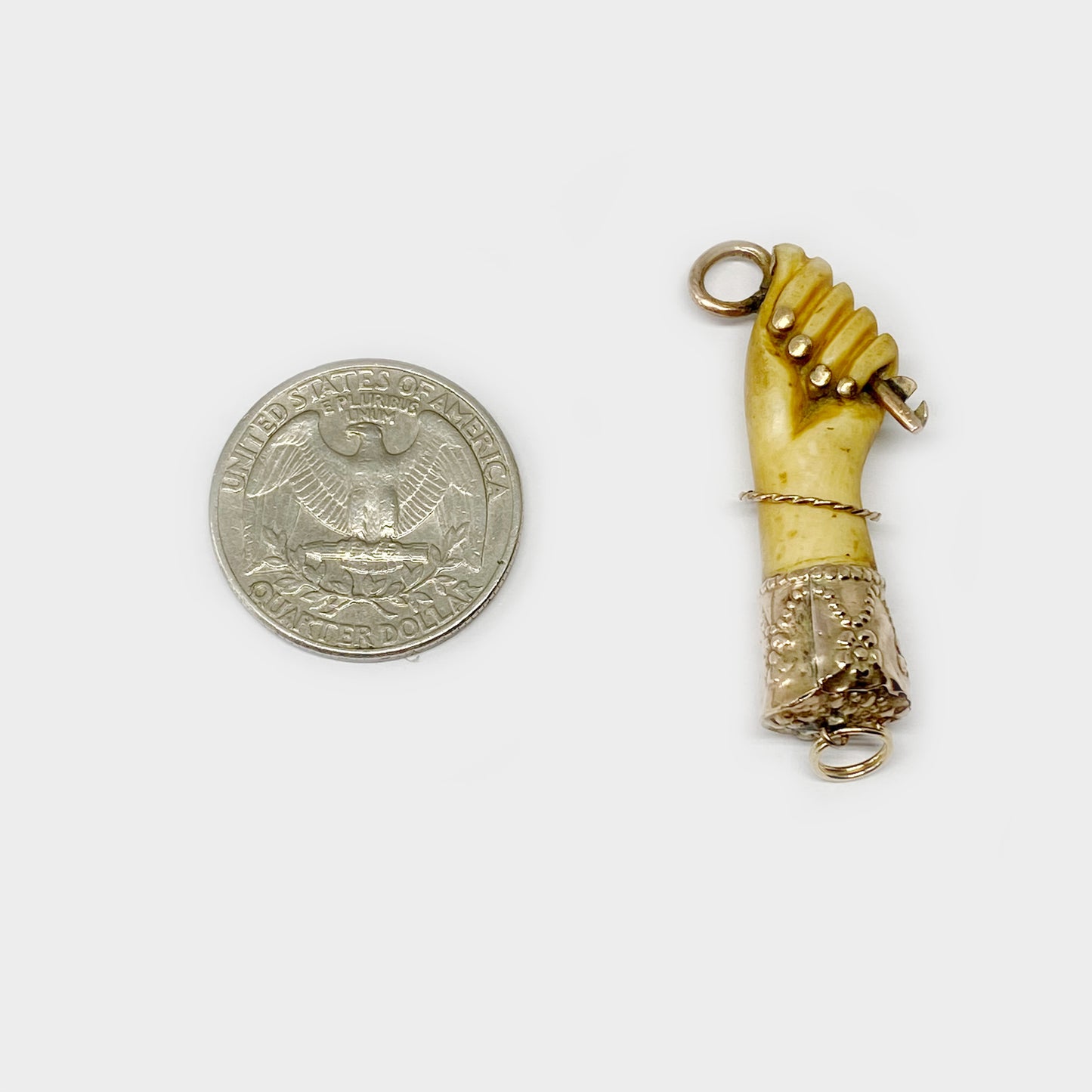Antique 9K Gold Figa, Victorian Bone Fist Hand Key Figa Charm
